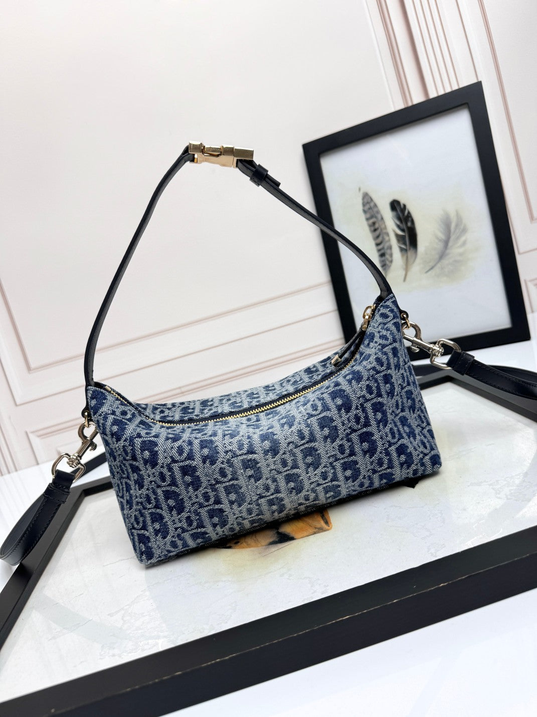 Dior Vintage Monogram Canvas Baguette Shoulder Bag with Crossbody Strap