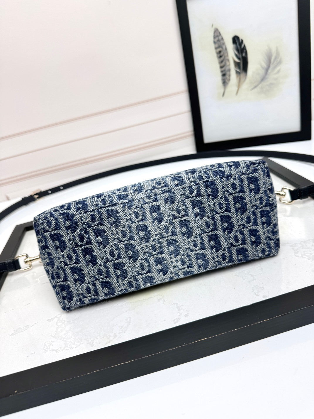 Dior Classic Blue Monogram Canvas Baguette Shoulder Bag with Strap
