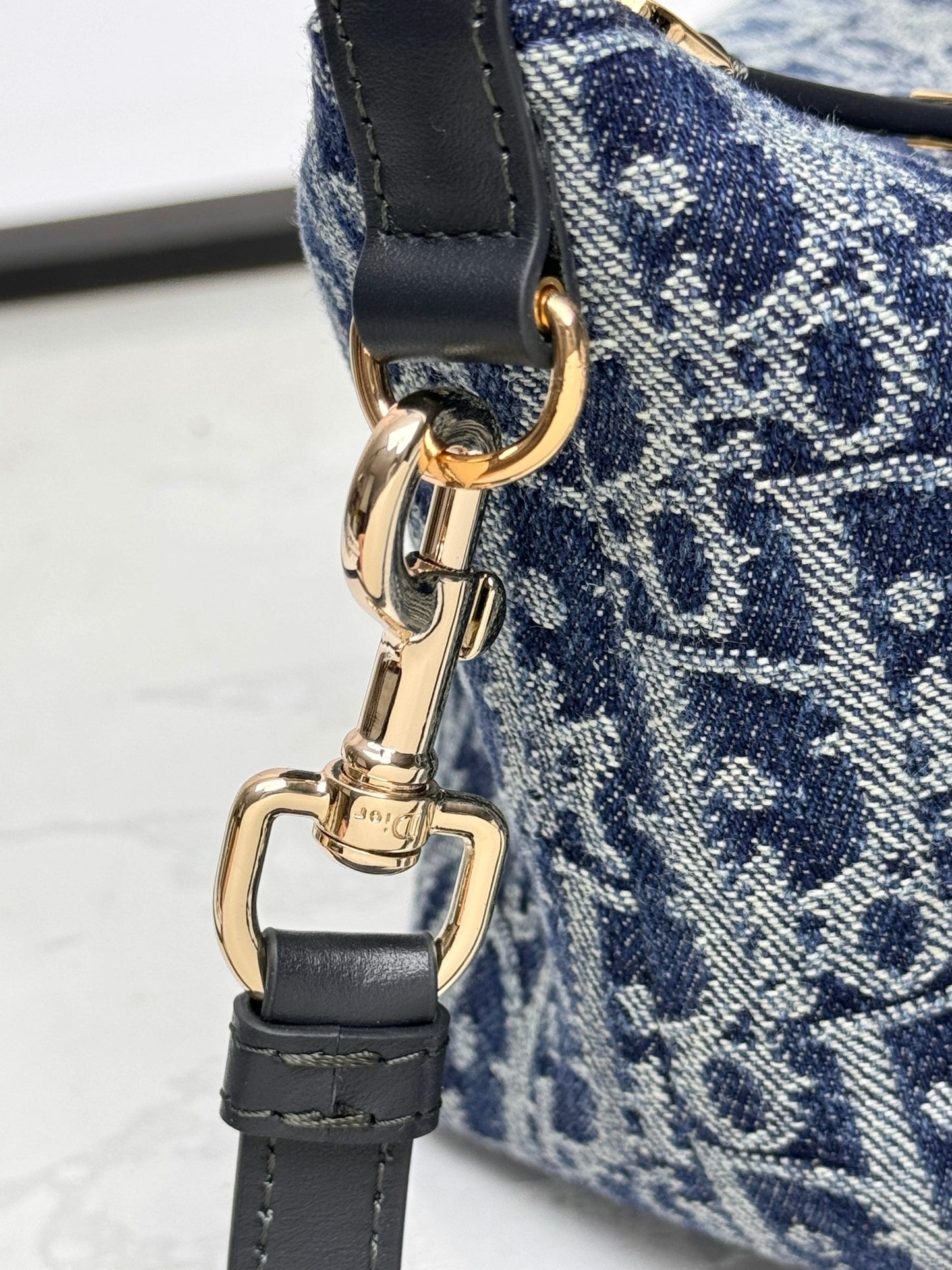 Dior Vintage Style Blue Monogram Canvas Shoulder Bag with Crossbody Strap