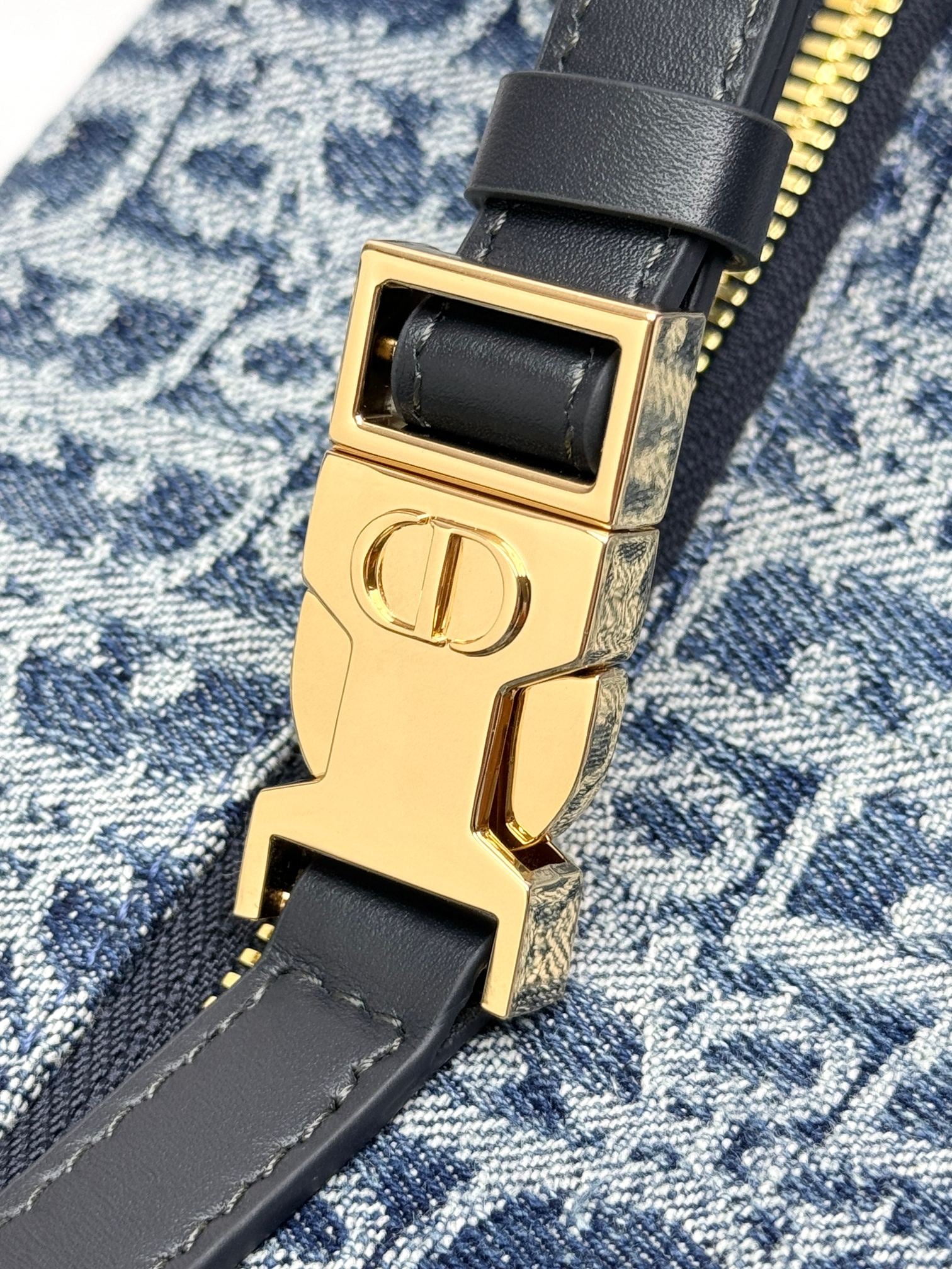 Dior Vintage Style Blue Monogram Canvas Shoulder Bag with Crossbody Strap