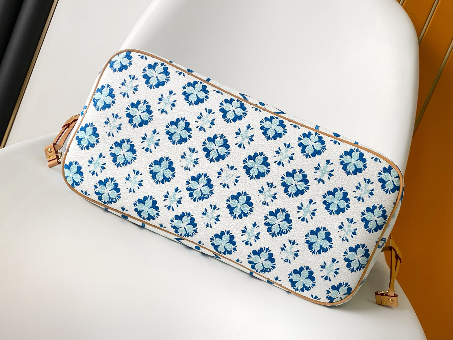 Louis Vuitton Blue and White Tile Pattern Canvas Tote Bag with Leather Straps