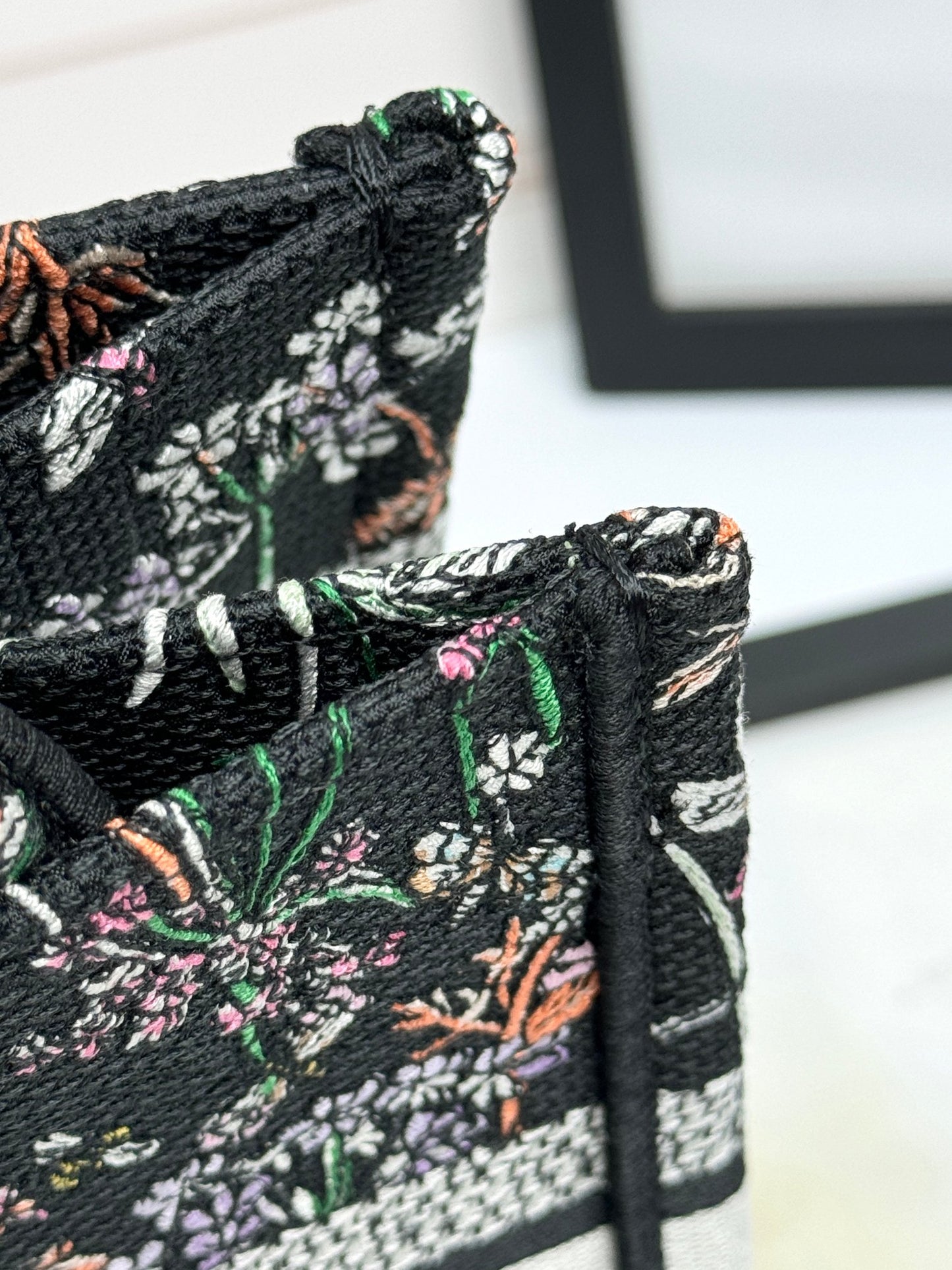 Dior Vintage Floral Embroidered Canvas Tote Handbag with Top Handles