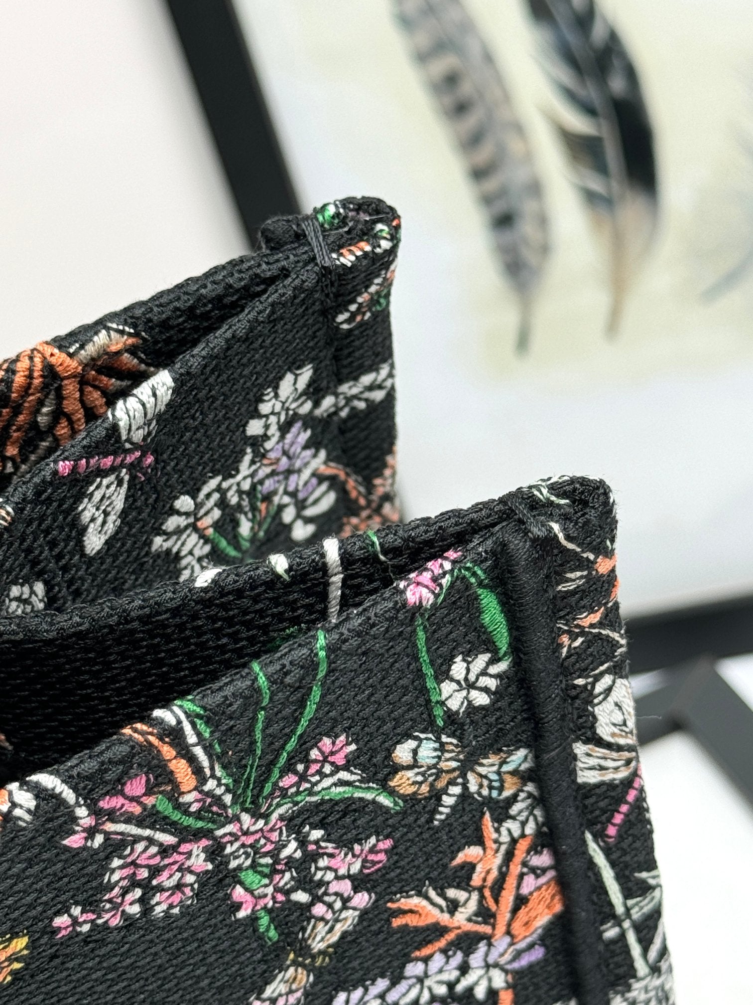 Christian Dior Large Book Tote Black Herbarium Floral Canvas Handbag