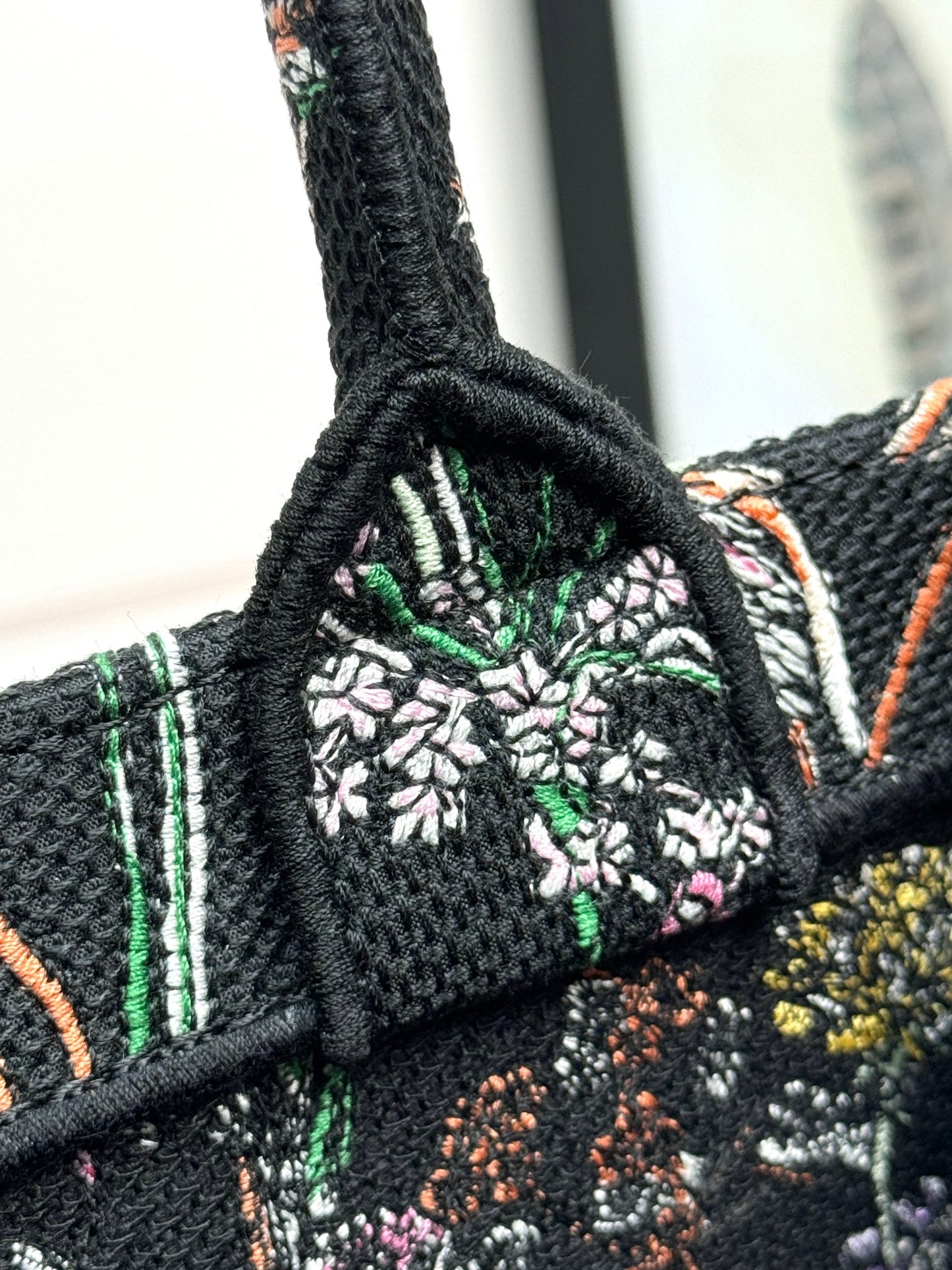 Dior Black Floral Dragonfly Embroidered Canvas Tote Handbag