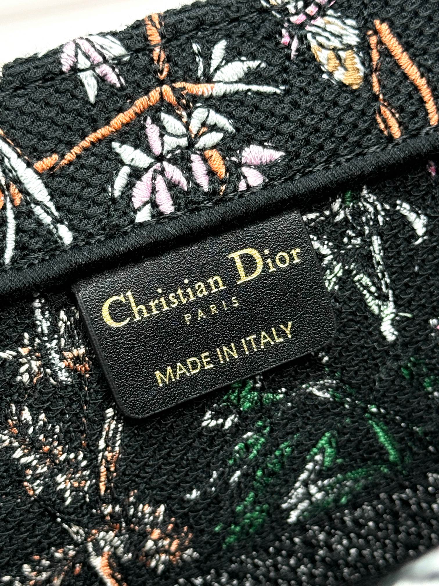 Dior Black Floral Dragonfly Embroidered Canvas Tote Handbag