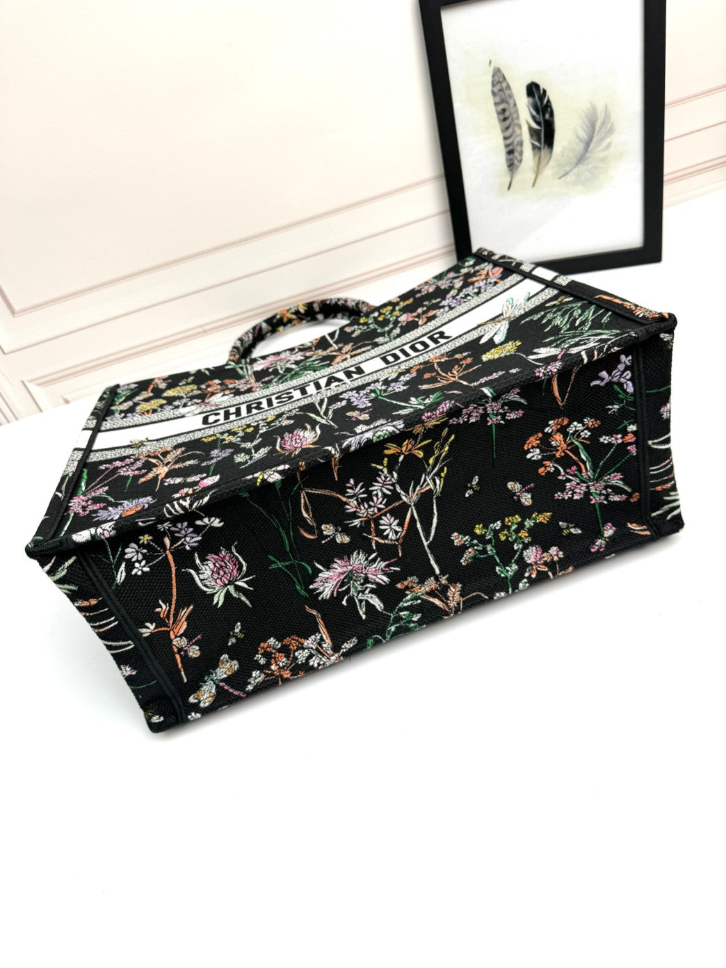 Dior Black Embroidered Wildflower and Dragonfly Canvas Tote Bag