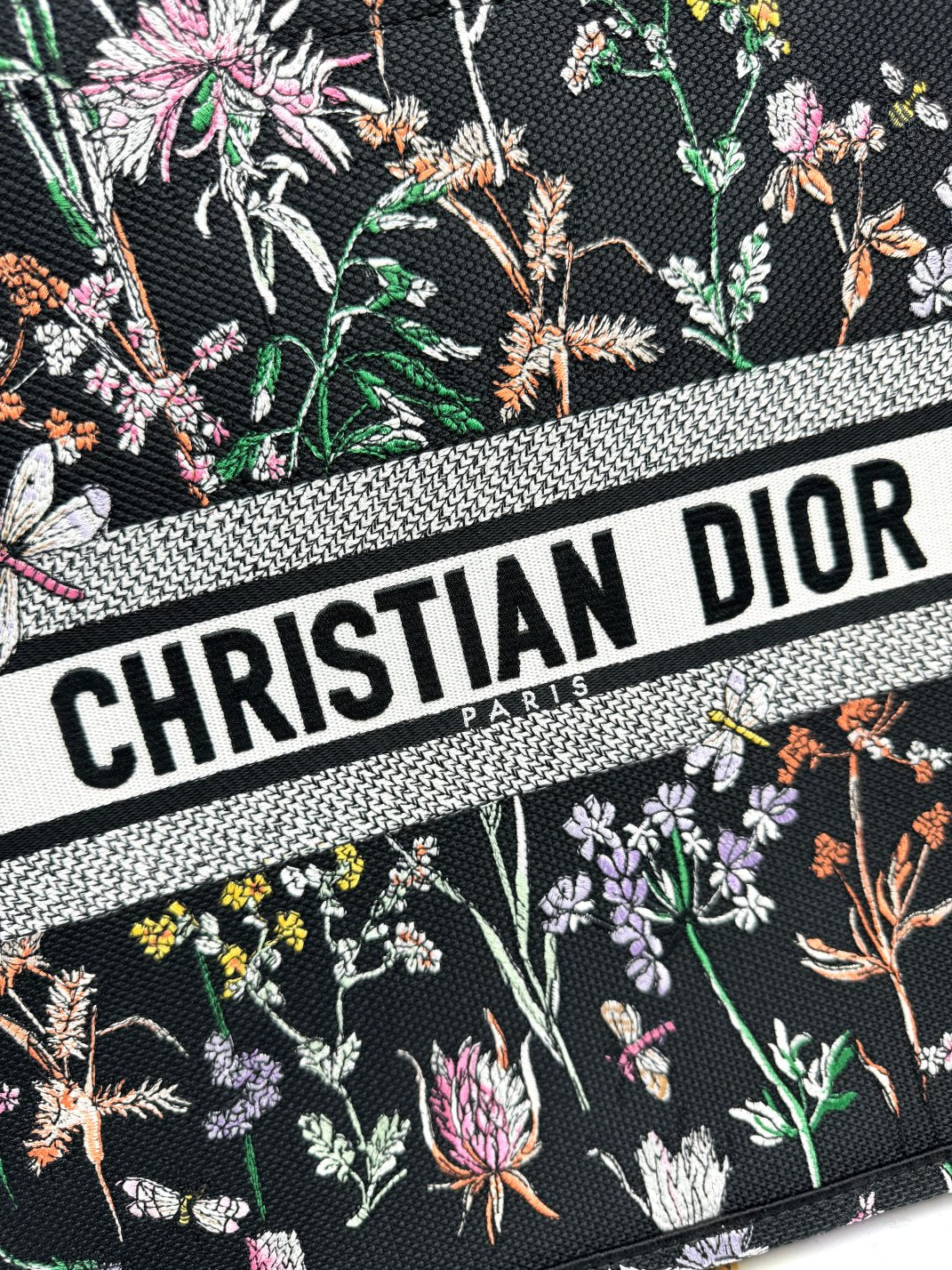 Dior Black Embroidered Wildflower and Dragonfly Canvas Tote Bag