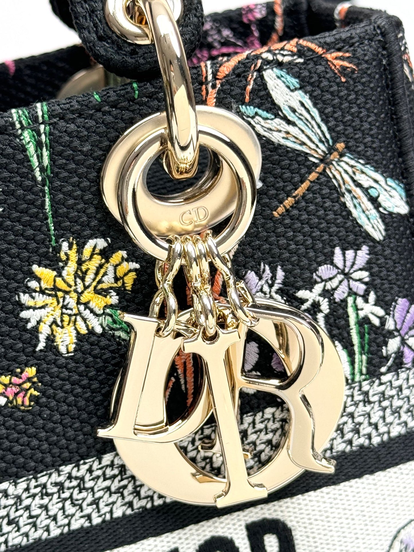 Christian Dior Lady D-Lite Bag - Black Floral Embroidery