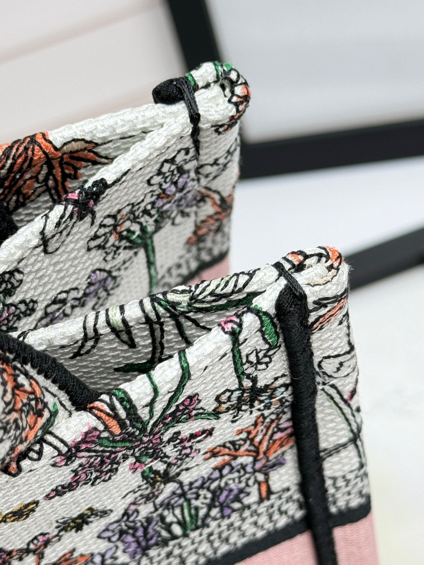 Dior Vintage Botanical Floral Canvas Tote Handbag with Top Handles
