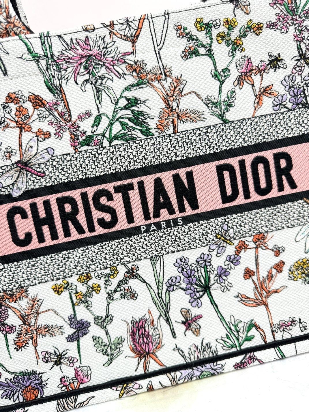 Dior Floral Embroidered Canvas Tote Bag Large Travel Handbag