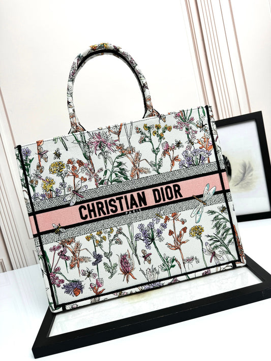 Christian Dior Large Book Tote Multicolor Floral Mille Fleurs Embroidery Bag