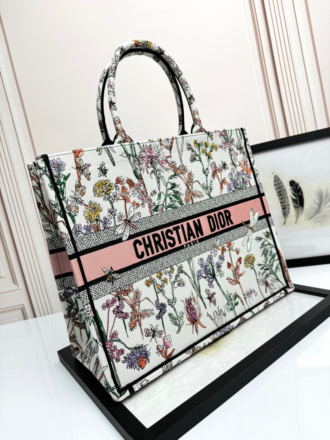 Dior Vintage Floral Embroidered Canvas Tote Bag Large Travel Handbag