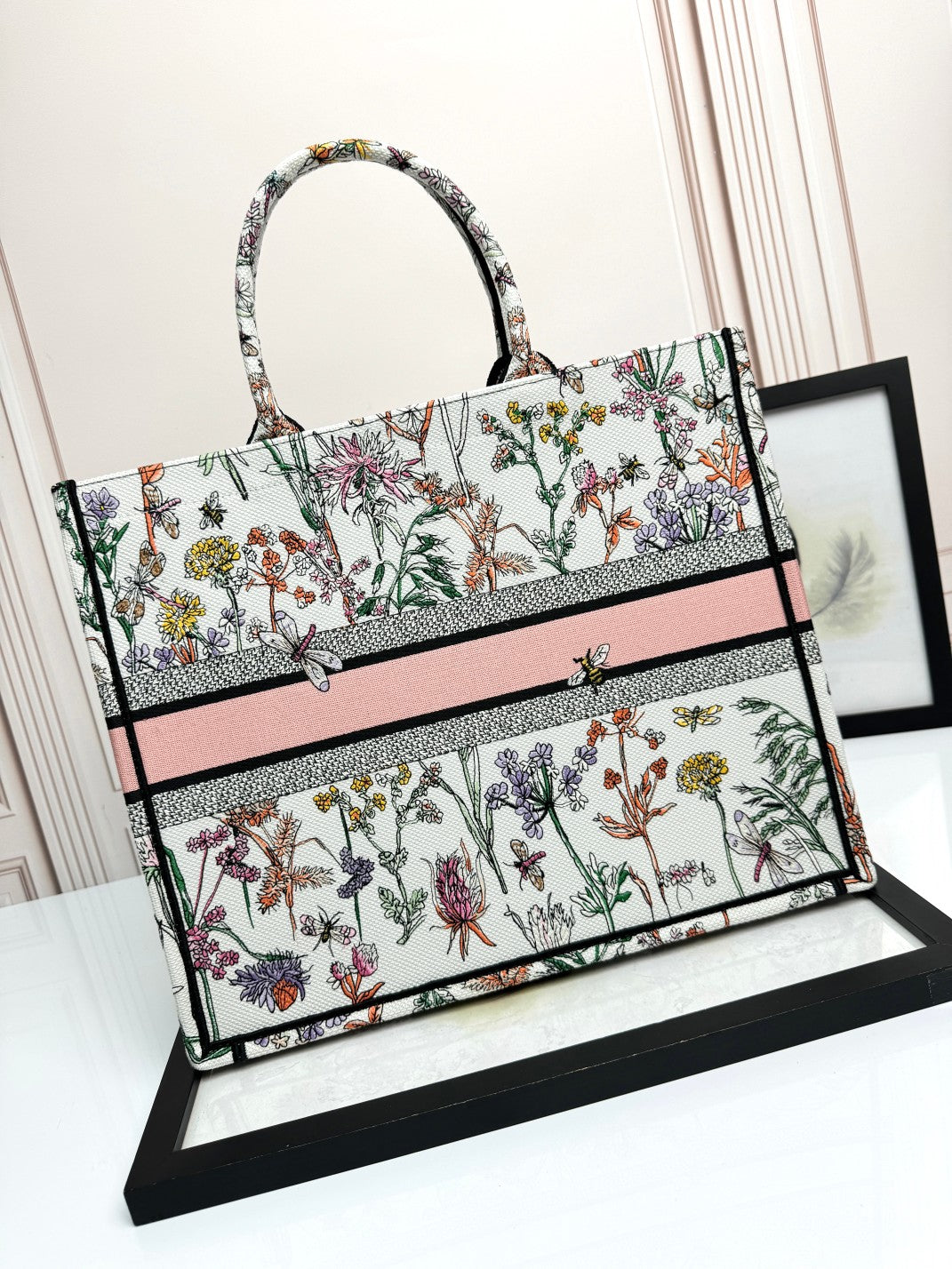 Dior Vintage Floral Embroidered Canvas Tote Bag Large Travel Handbag