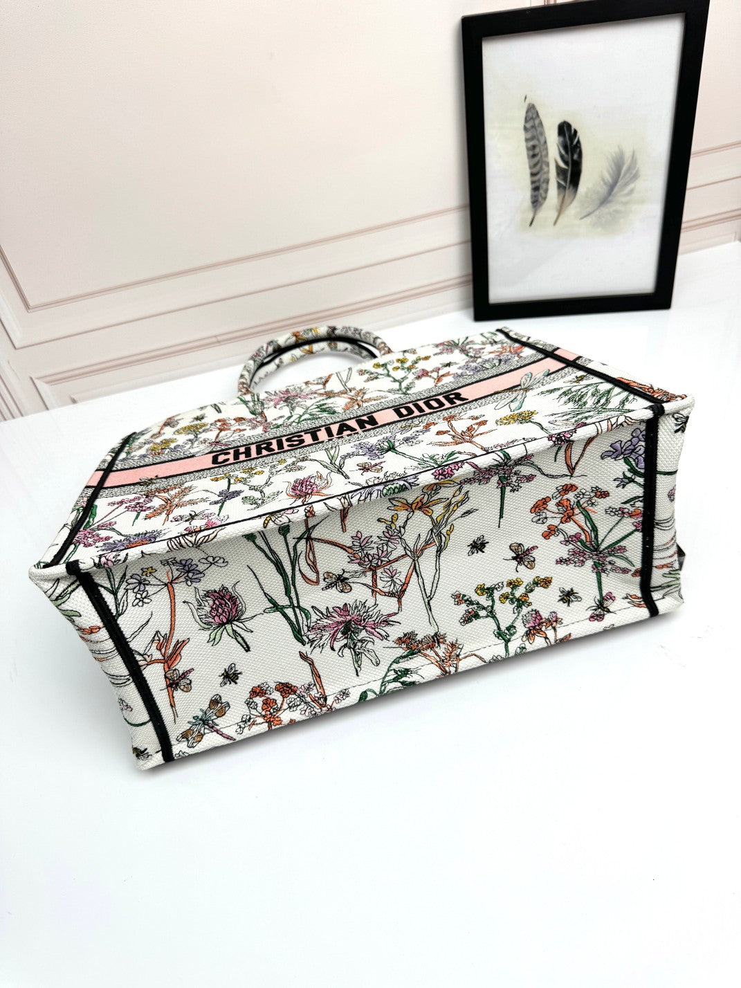 Dior Elegant Floral Print Canvas Book Tote Bag with Top Handles