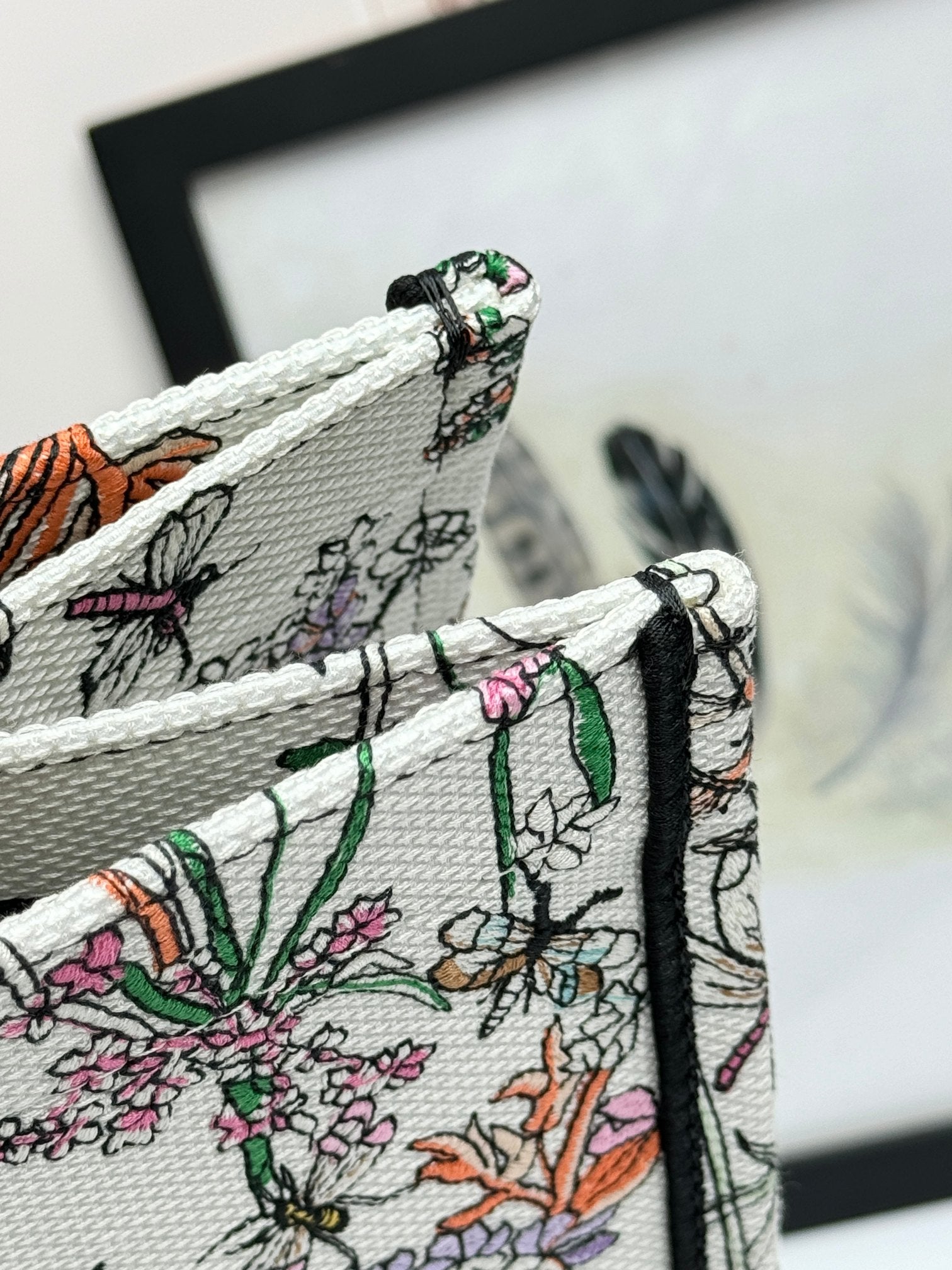 Dior Vintage Floral Embroidered Canvas Tote Bag Large Travel Handbag