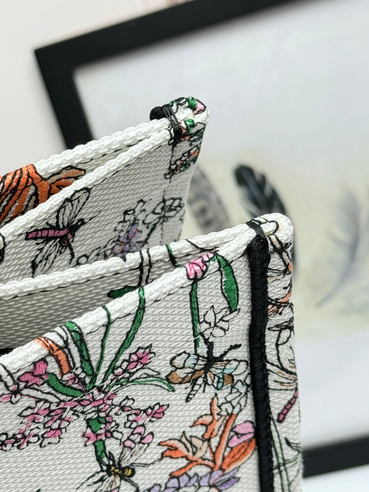 Dior Elegant Floral Print Canvas Book Tote Bag with Top Handles