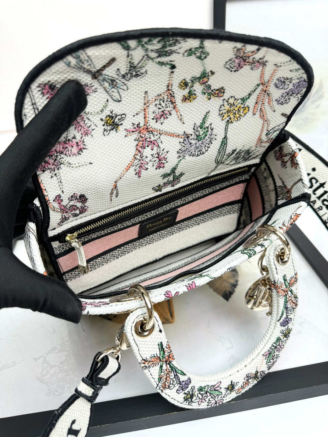Dior Vintage Floral Embroidered Canvas Handbag with Shoulder Strap