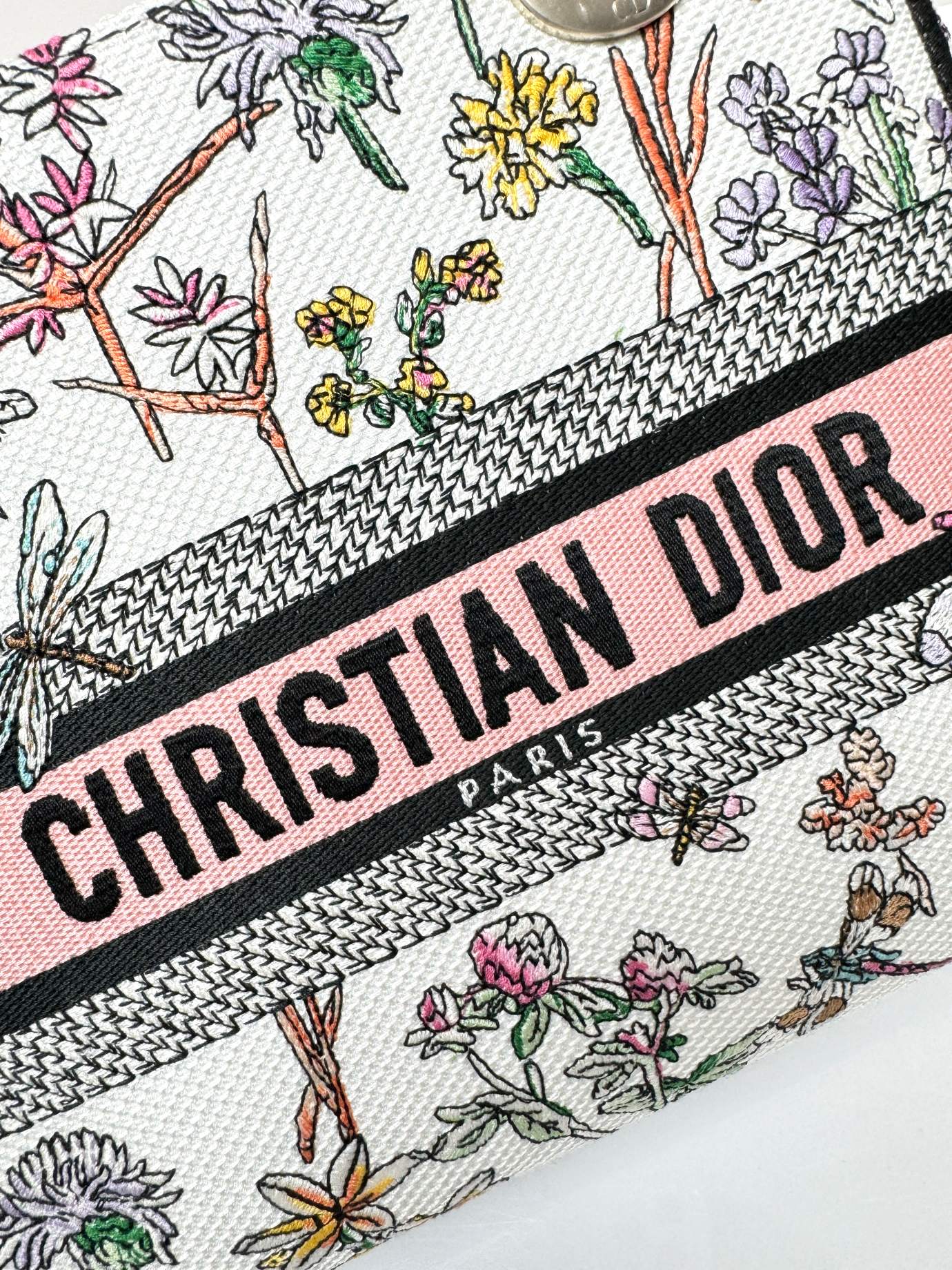 Dior Vintage Floral Embroidered Canvas Handbag with Shoulder Strap