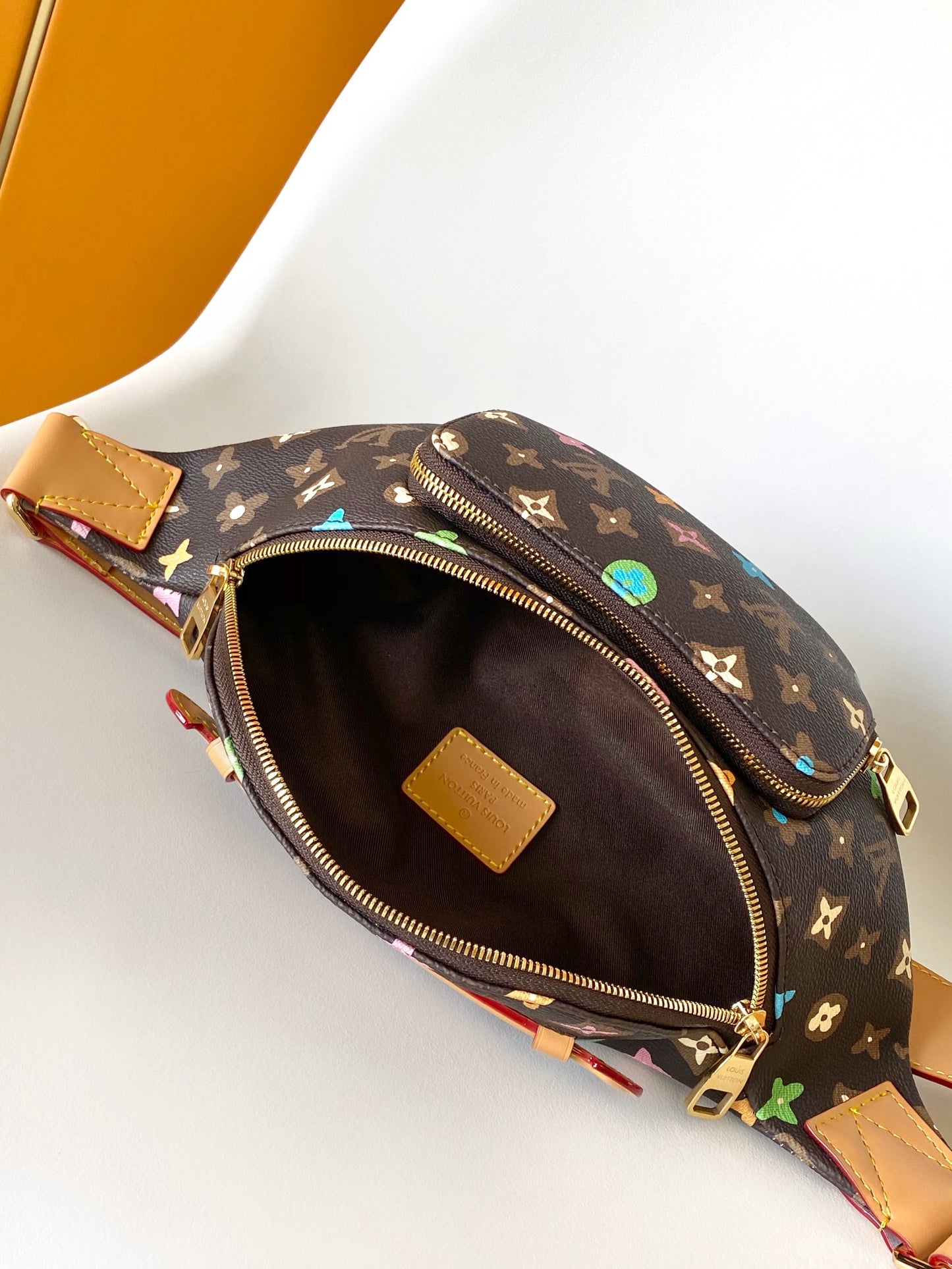 Louis Vuitton Luxury Brown Monogram Waist Bag with Colorful Flower Patterns