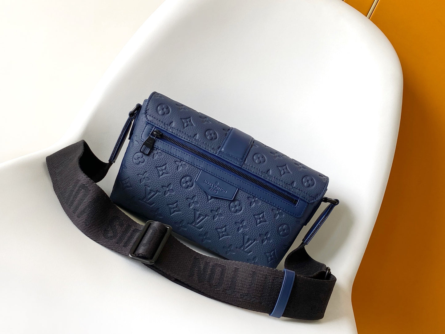 Louis Vuitton Blue Embossed Pattern Leather Crossbody Bag with Buckle