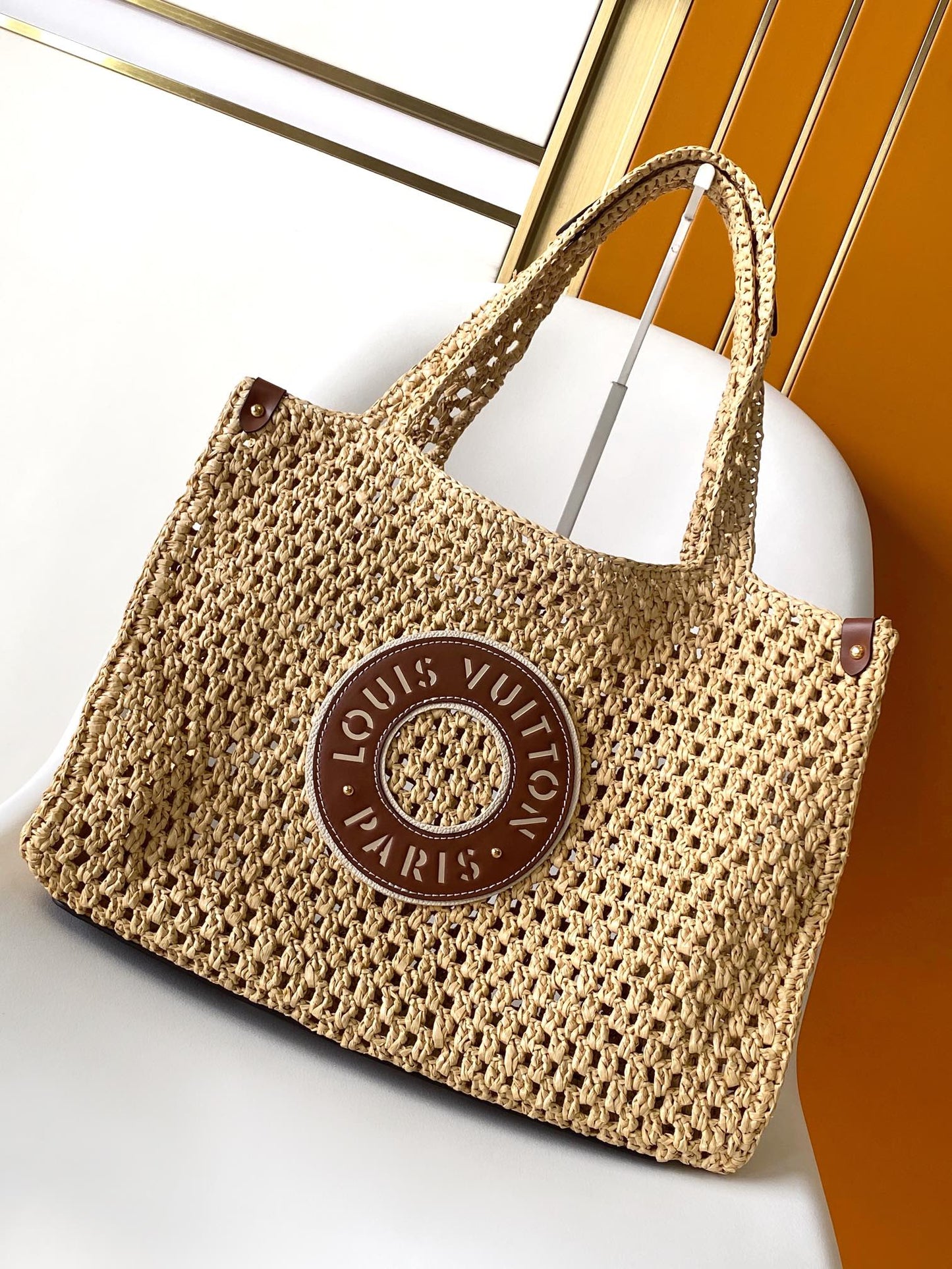 Louis Vuitton OnTheGo MM Raffia Monogram Tote Bag - Natural/Tan