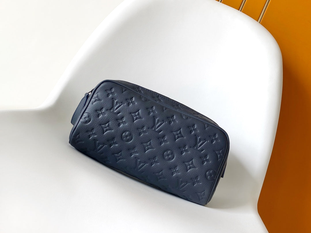 Louis Vuitton Luxury Navy Blue Embossed Monogram Leather Travel Pouch