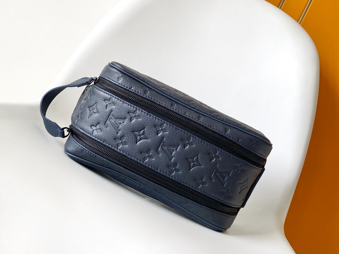 Louis Vuitton Luxury Navy Blue Embossed Monogram Leather Travel Pouch