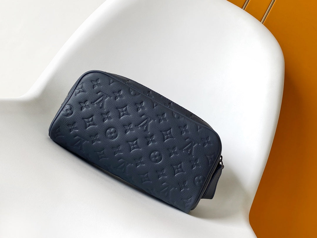 Louis Vuitton Luxury Navy Blue Embossed Monogram Leather Travel Pouch