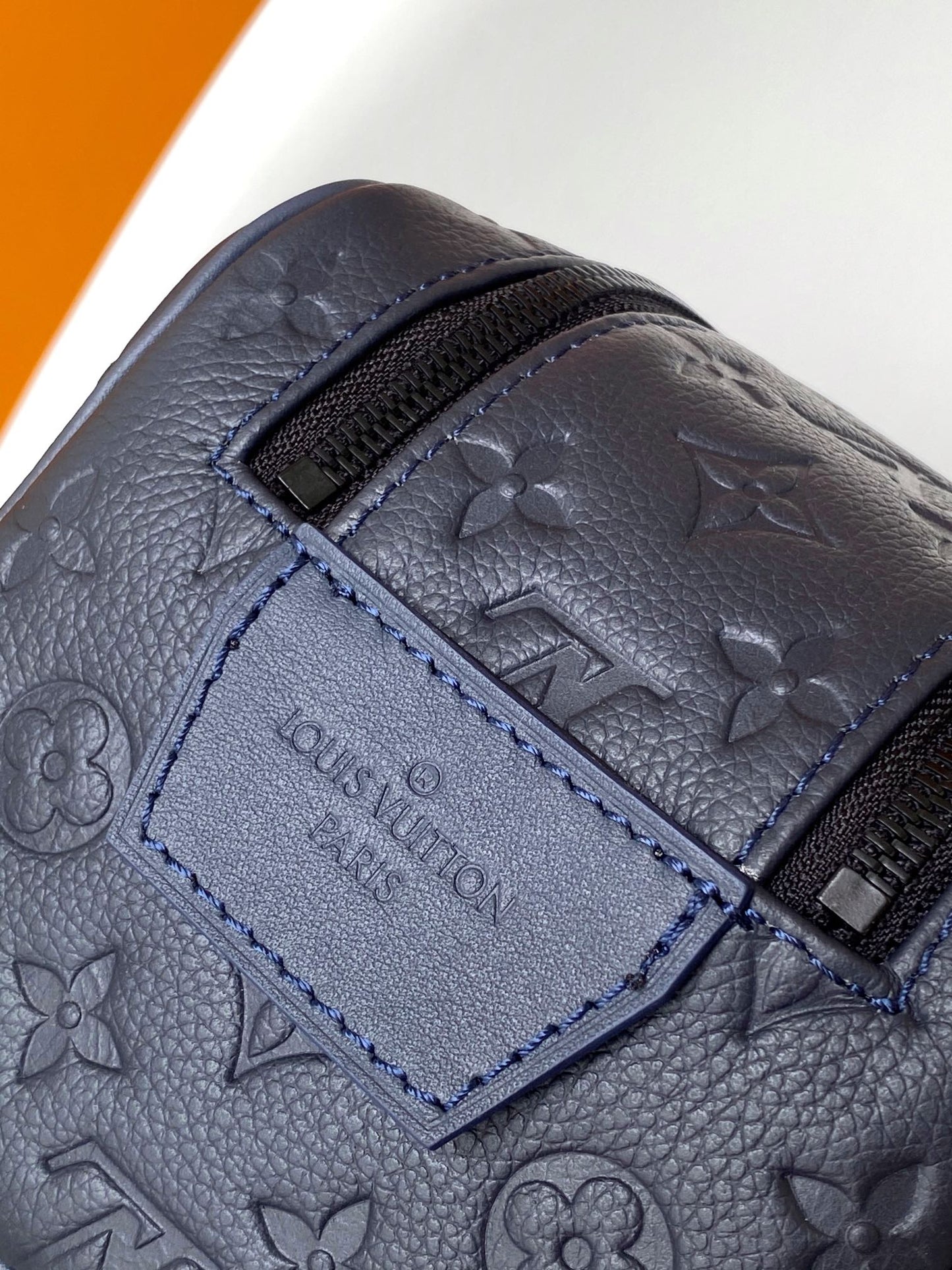 Louis Vuitton Luxury Navy Blue Embossed Monogram Leather Travel Pouch