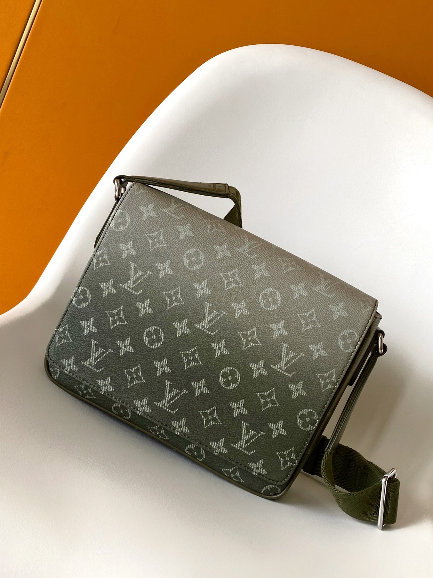 Louis Vuitton Sage Grey Ombre Monogram Crossbody Flap Messenger Bag