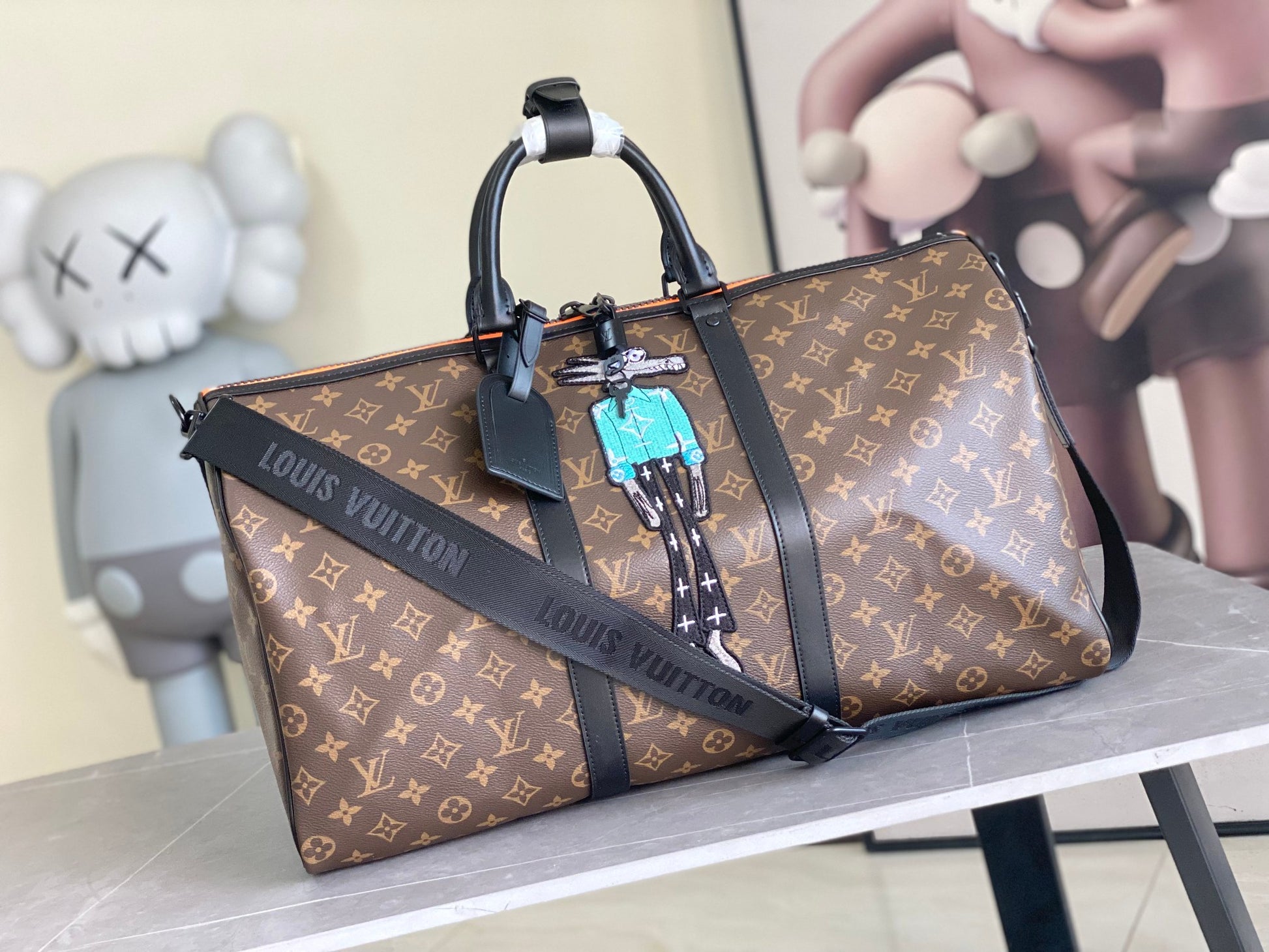 Louis Vuitton Brown Monogram Canvas Travel Duffle Bag with Cartoon Print