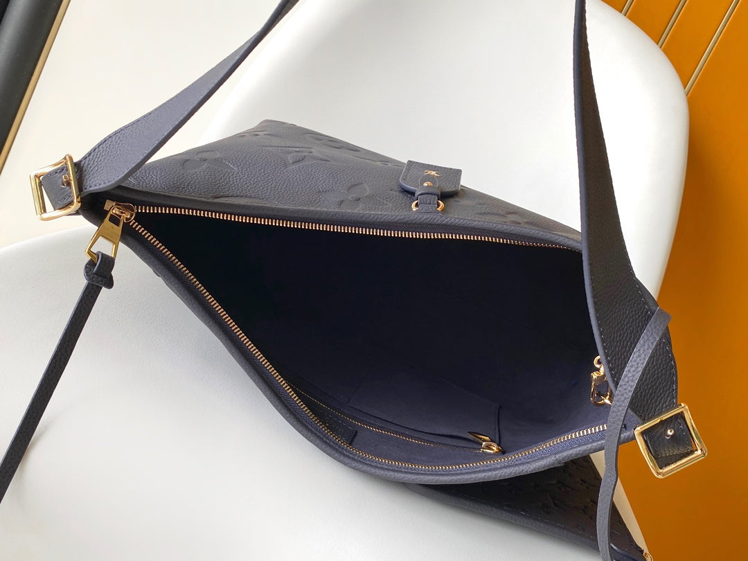 Louis Vuitton Navy Blue Embossed Monogram Leather Shoulder Hobo Bag