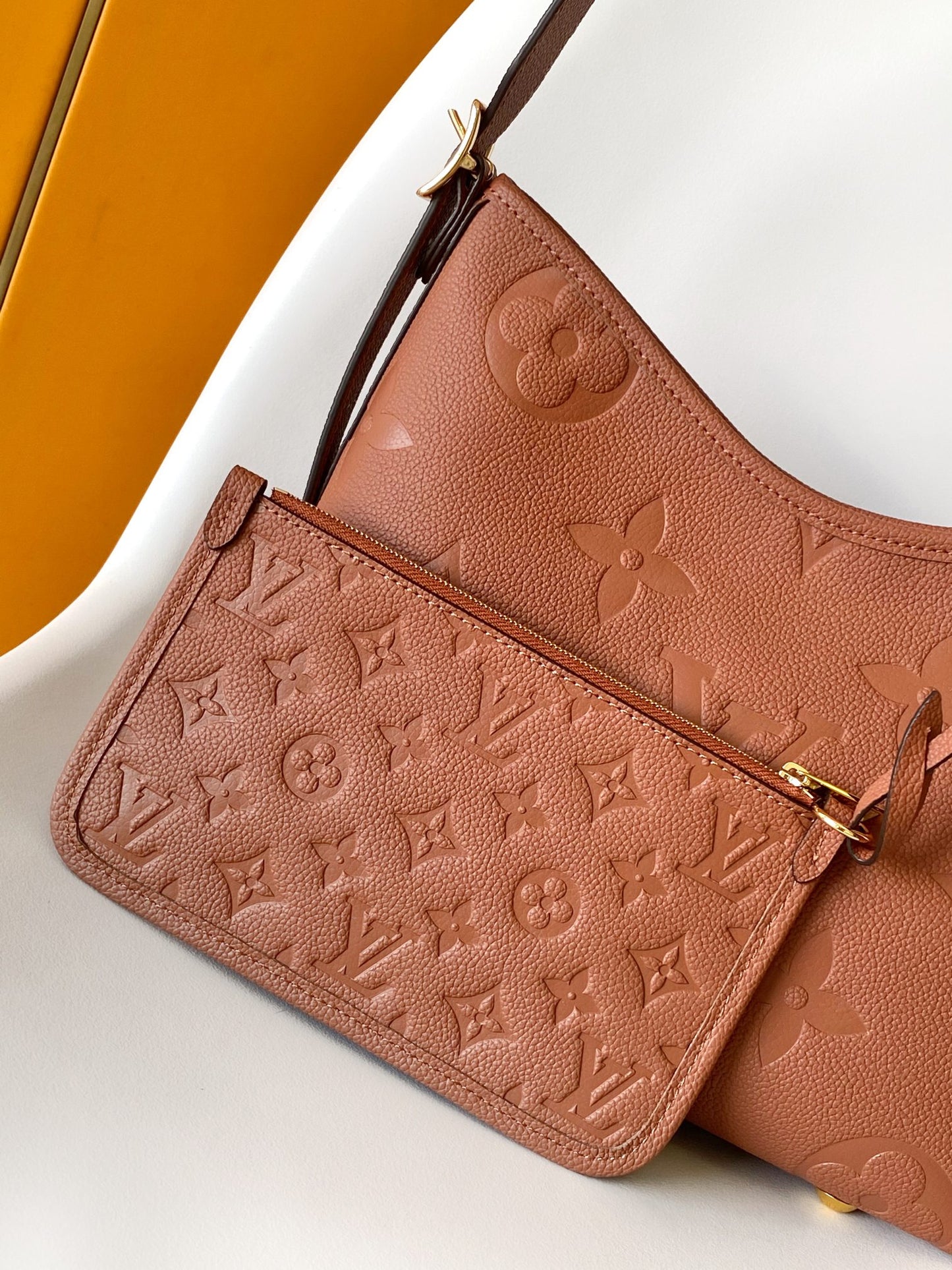 Louis Vuitton Classic Brown Embossed Leather Hobo Shoulder Bag