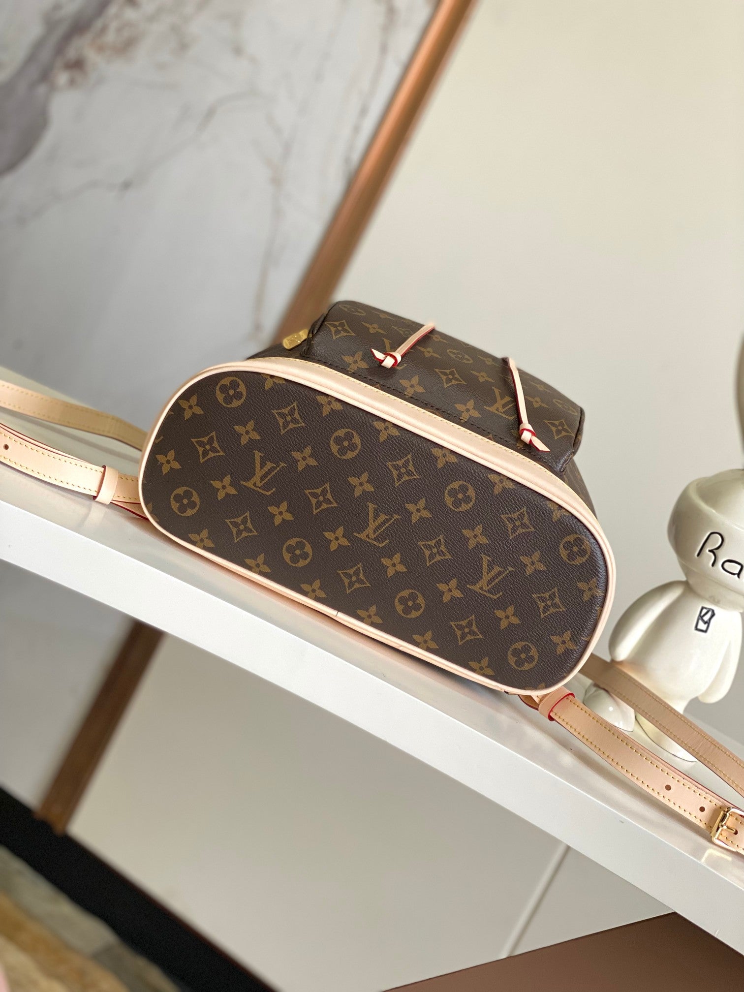 Louis Vuitton Classic Brown Monogram Drawstring Backpack with Leather Trim