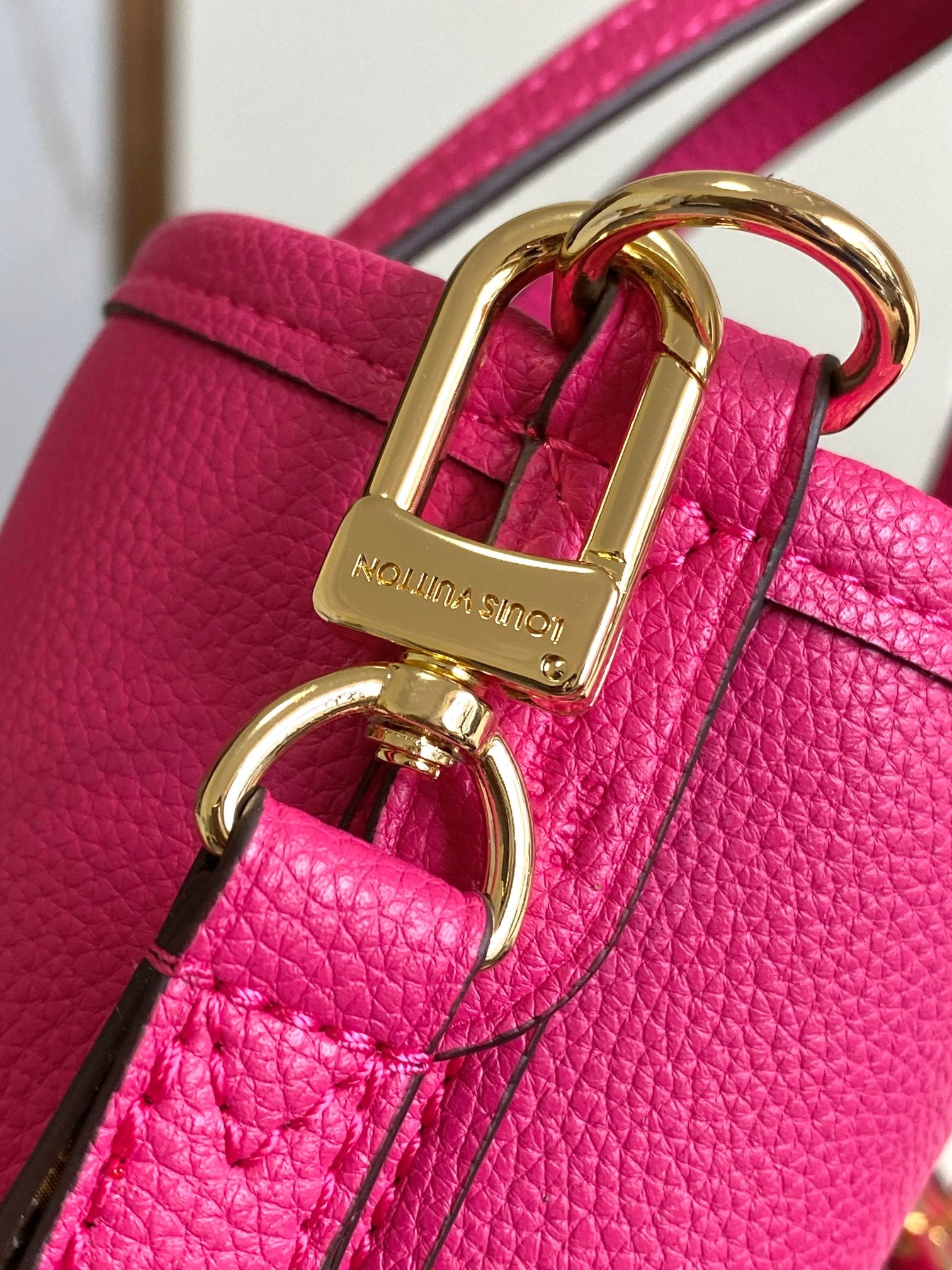 Louis Vuitton Fuchsia Pink Leather Tote Handbag with Embossed Detail and Gold Hardware
