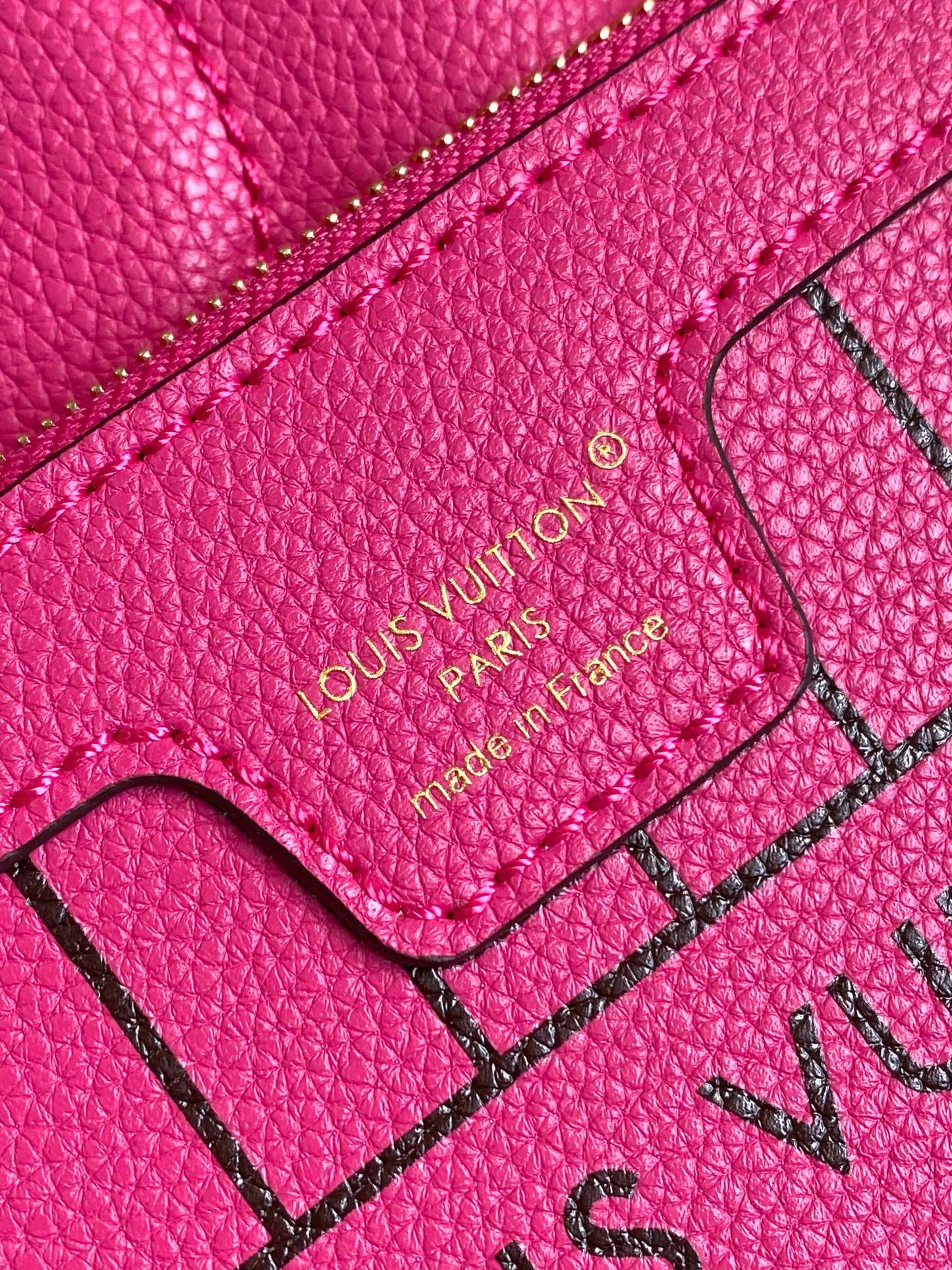 Louis Vuitton Fuchsia Pink Leather Tote Handbag with Embossed Detail and Gold Hardware