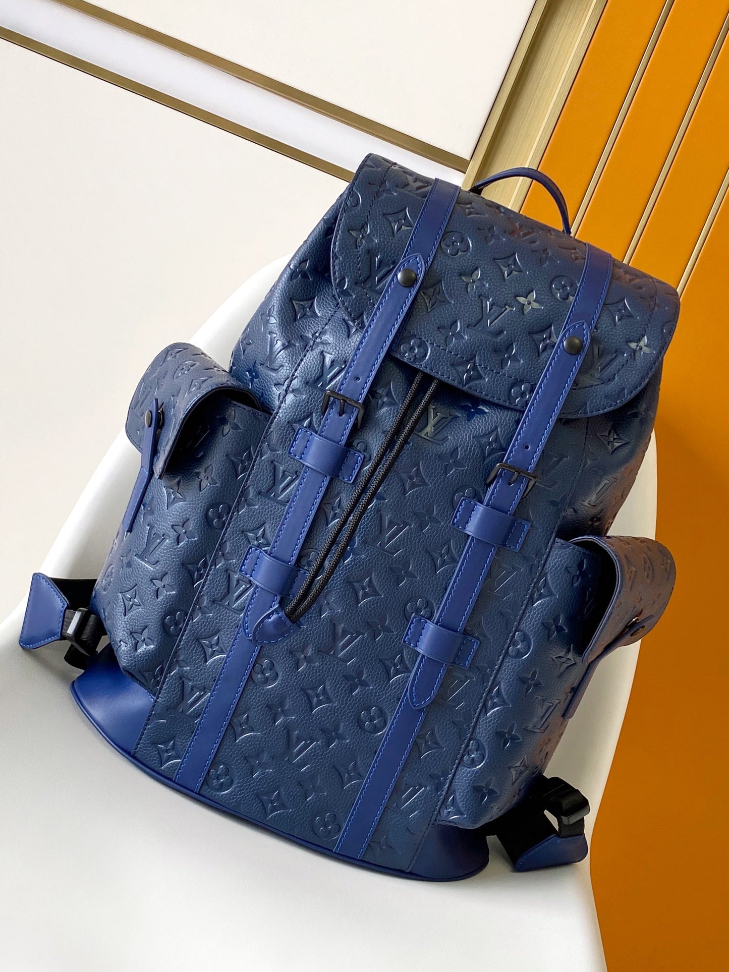 Louis Vuitton Navy Blue Textured Leather Rucksack Backpack with Buckles