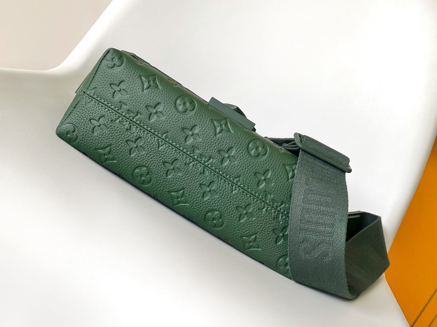 Louis Vuitton Luxury Dark Green Embossed Leather Crossbody Messenger Bag
