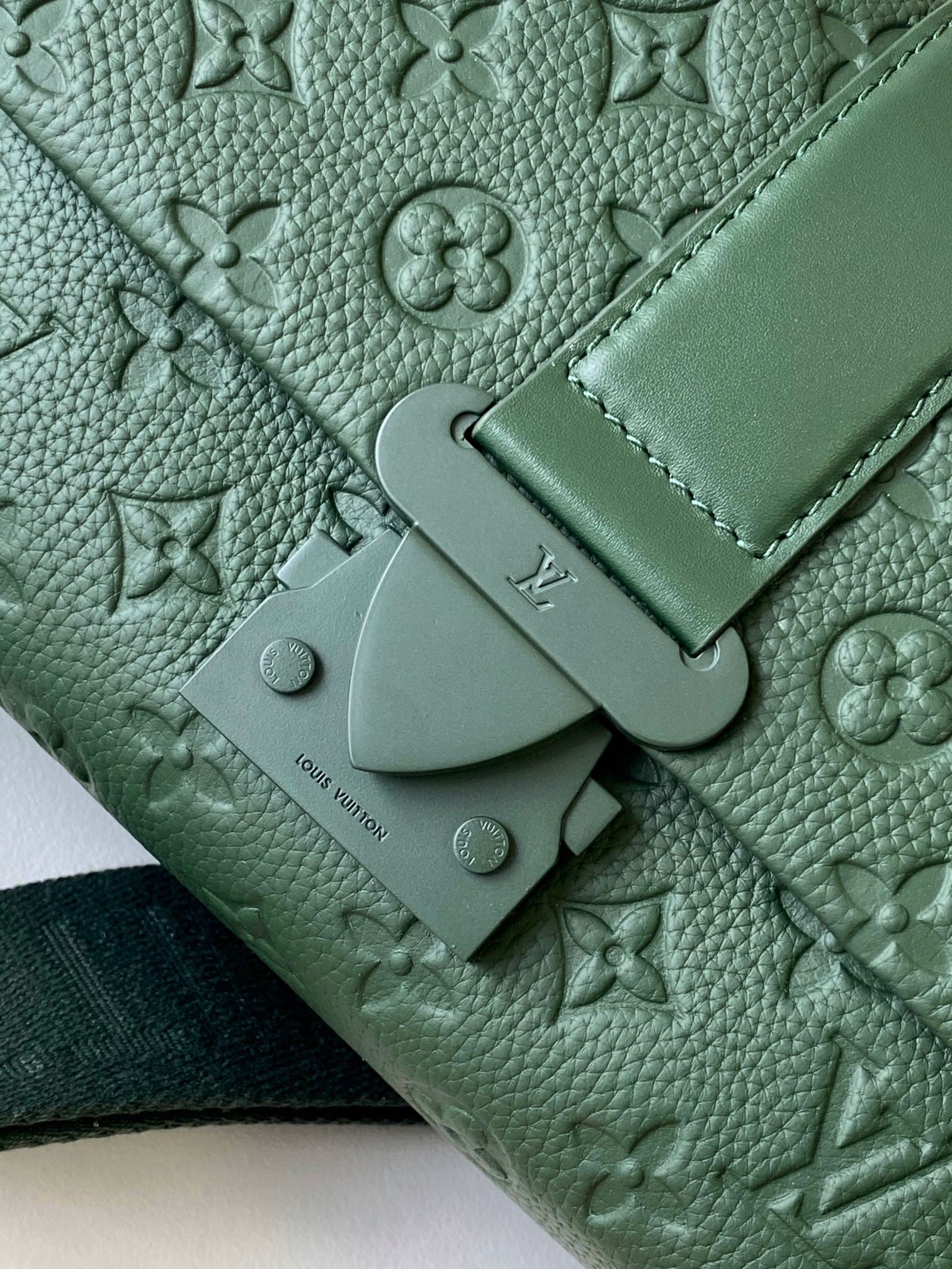 Louis Vuitton Luxury Dark Green Embossed Leather Crossbody Messenger Bag