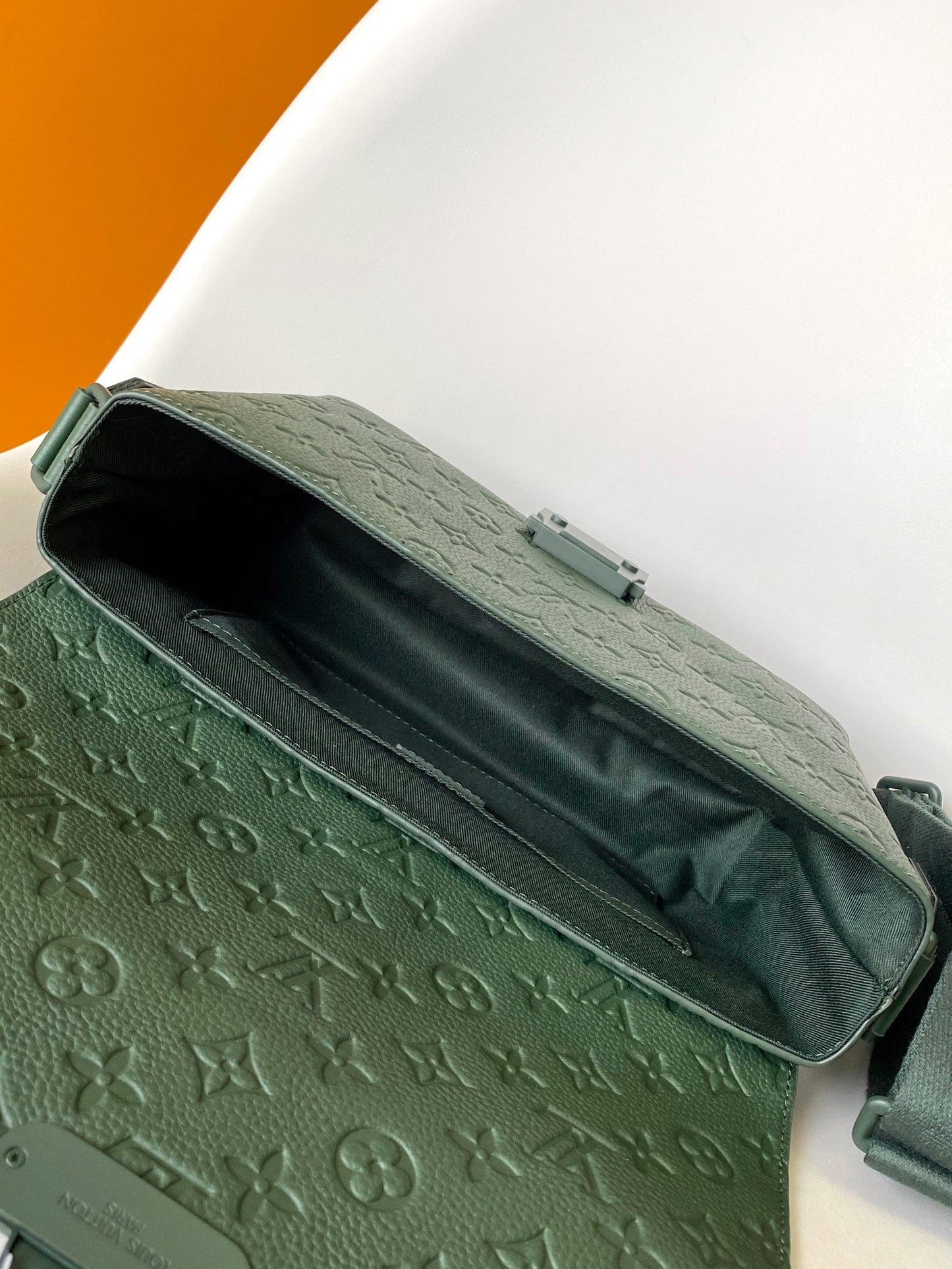 Louis Vuitton Luxury Dark Green Embossed Leather Crossbody Messenger Bag
