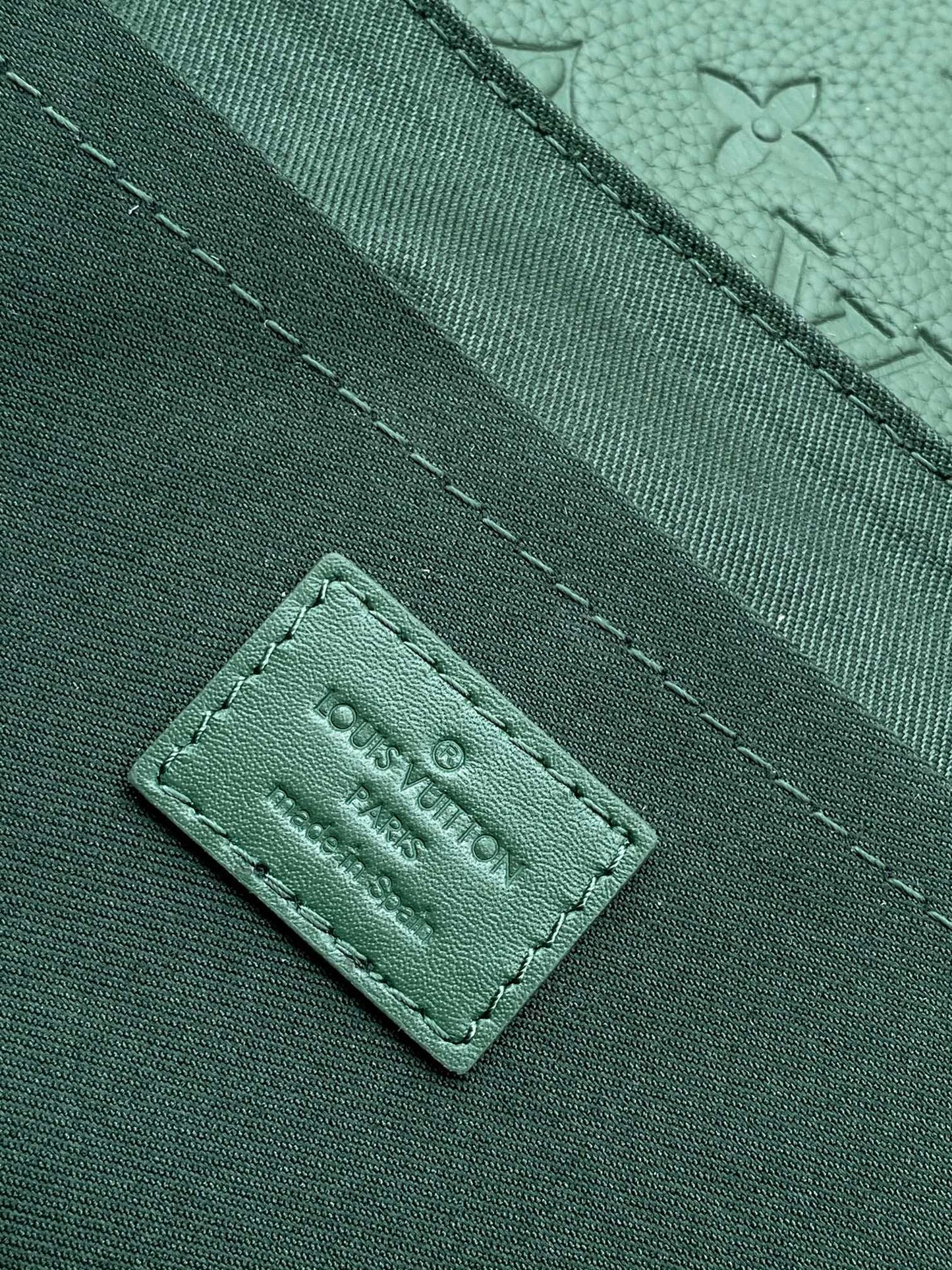 Louis Vuitton Luxury Dark Green Embossed Leather Crossbody Messenger Bag