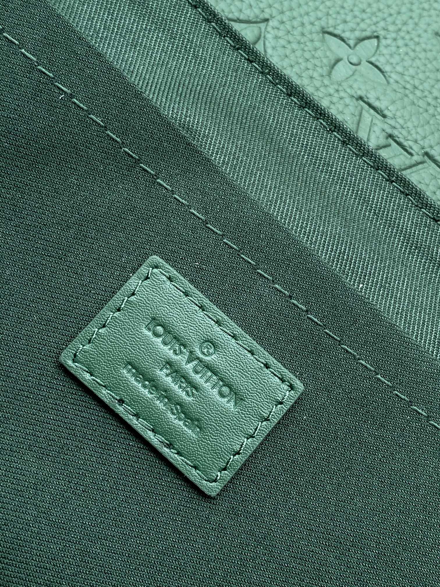 Louis Vuitton Luxury Dark Green Embossed Leather Crossbody Messenger Bag