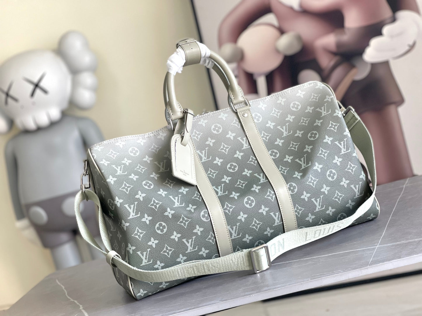 Louis Vuitton Luxury Green Ombre Monogram Travel Duffle Bag with Shoulder Strap