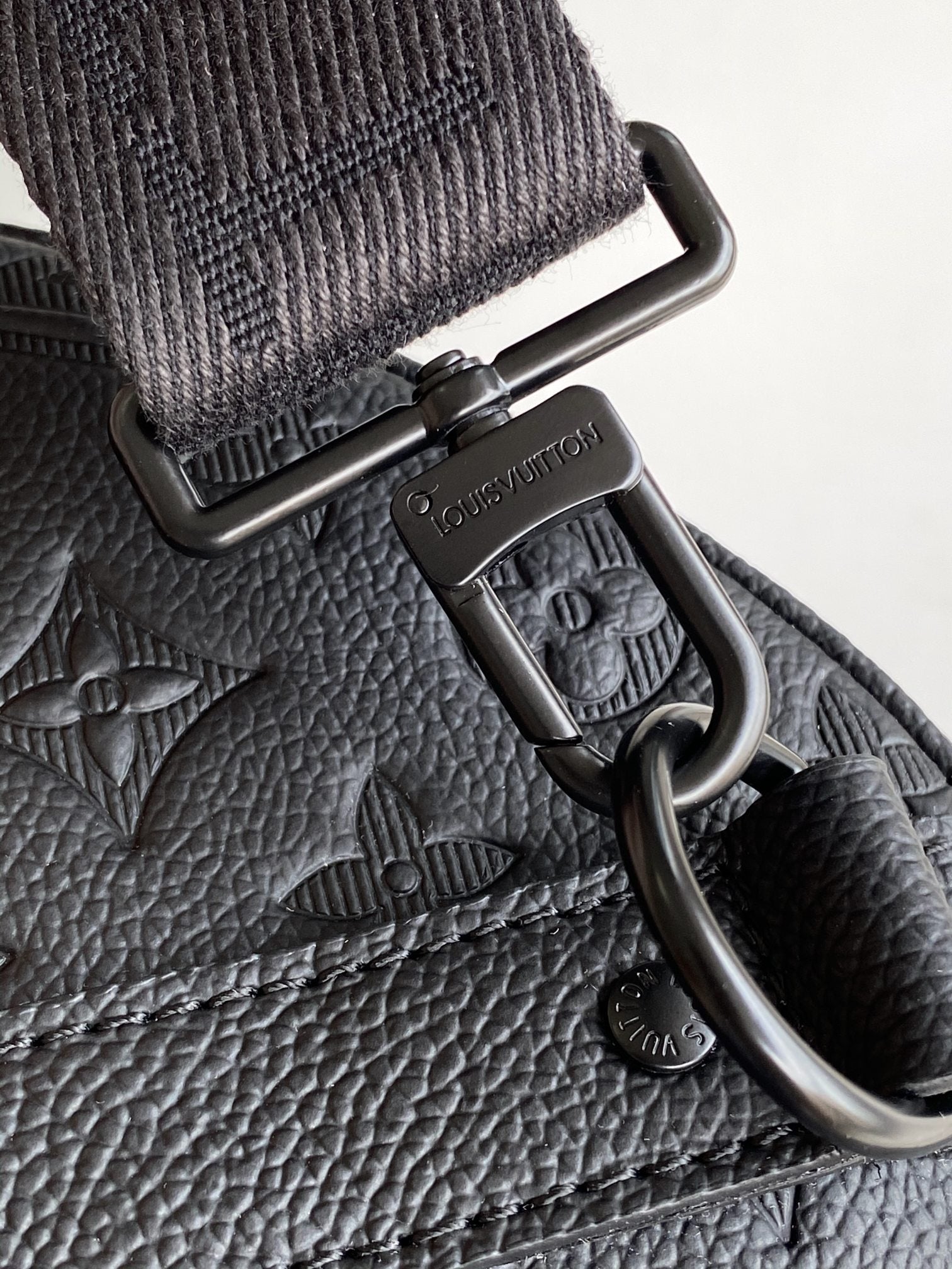Louis Vuitton Luxury Black Embossed Leather Weekender Duffle Travel Bag