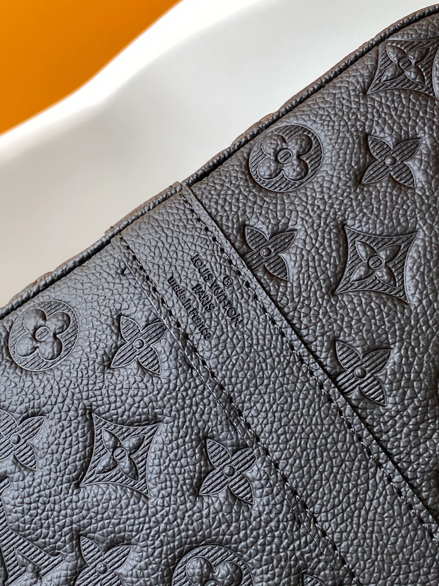 Louis Vuitton Luxury Black Embossed Leather Weekender Duffle Travel Bag