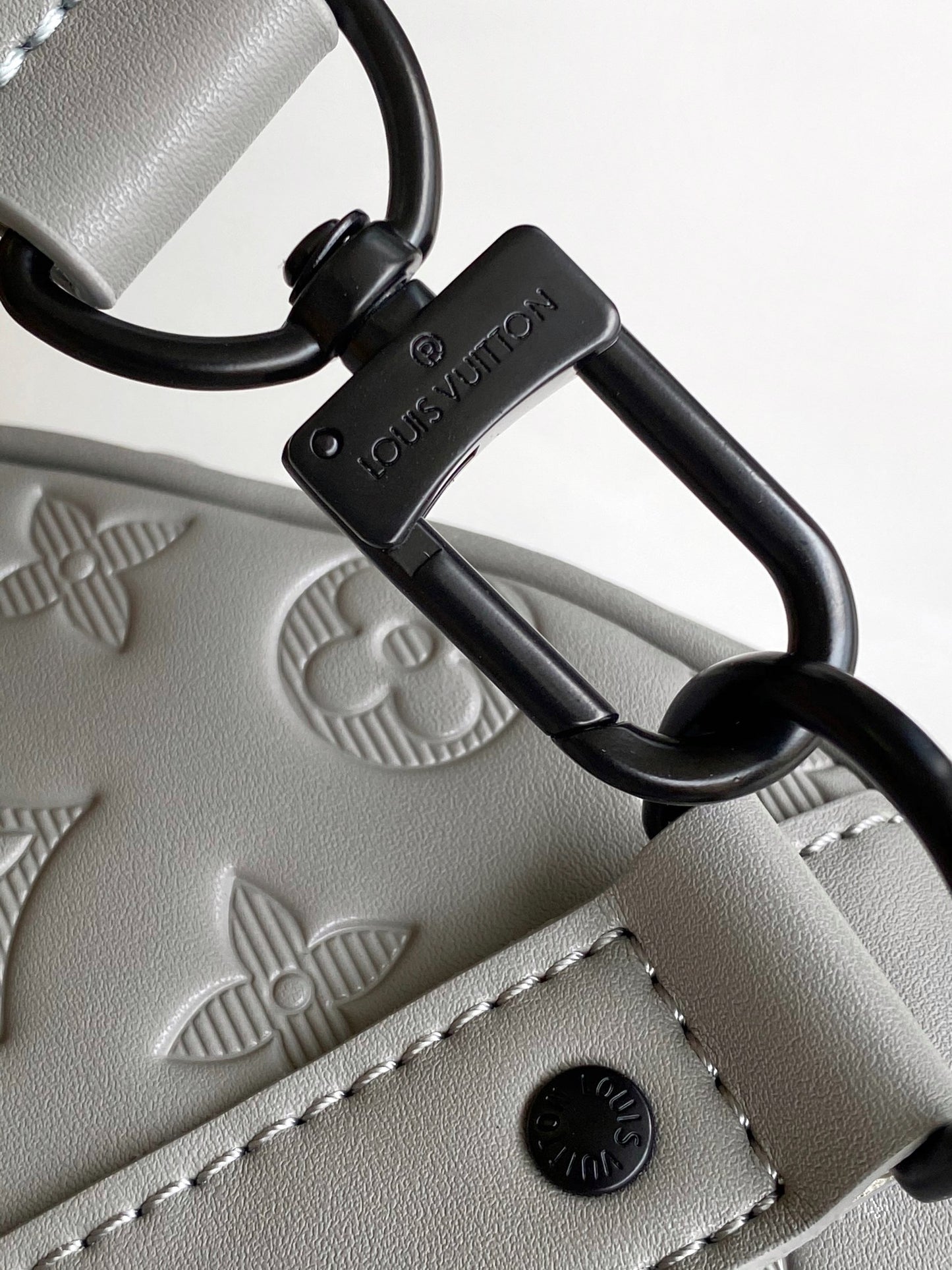 Louis Vuitton Luxury Grey Monogram Embossed Leather Weekender Duffle Bag