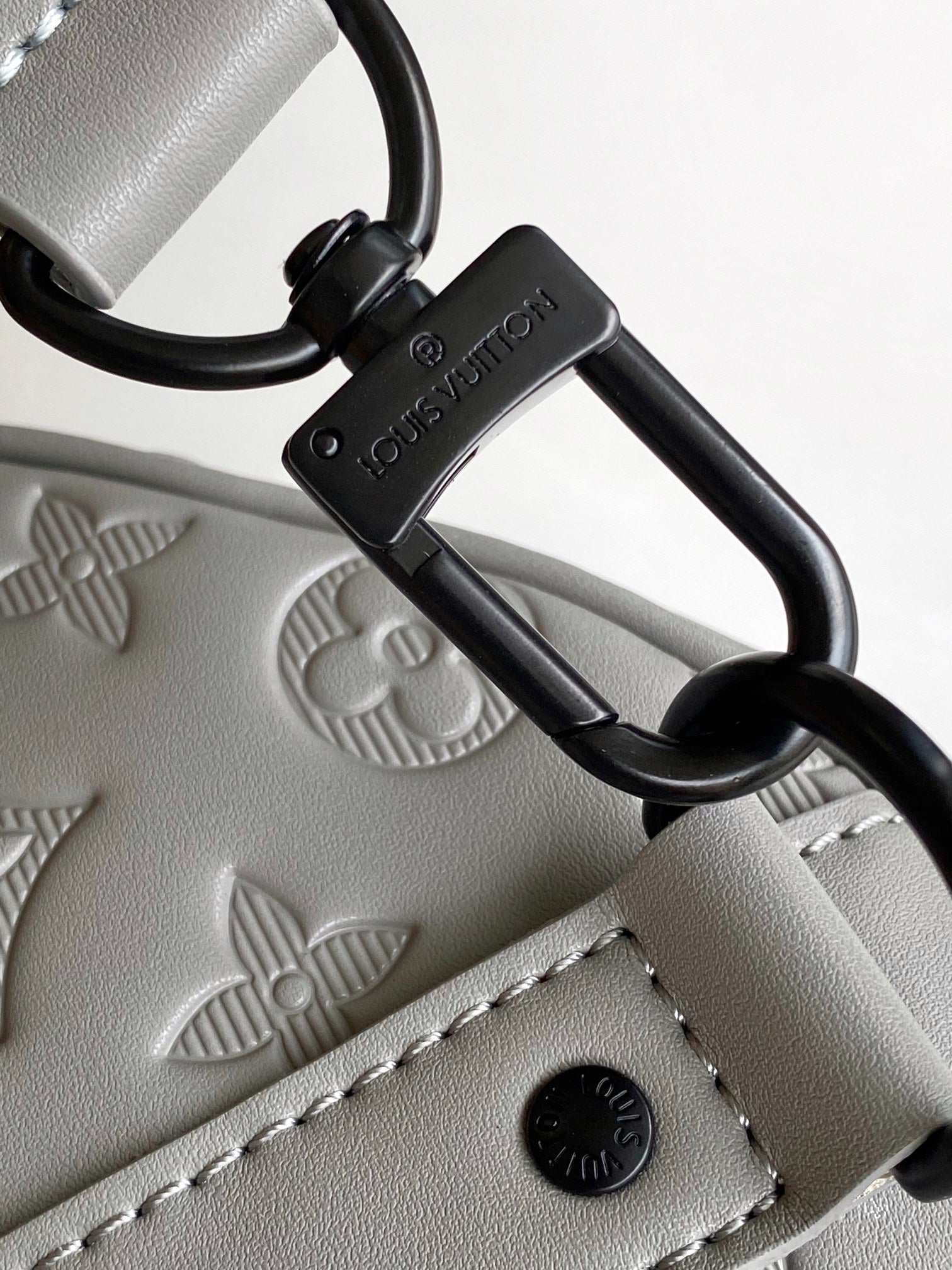 Louis Vuitton Luxury Grey Monogram Embossed Leather Weekender Duffle Bag