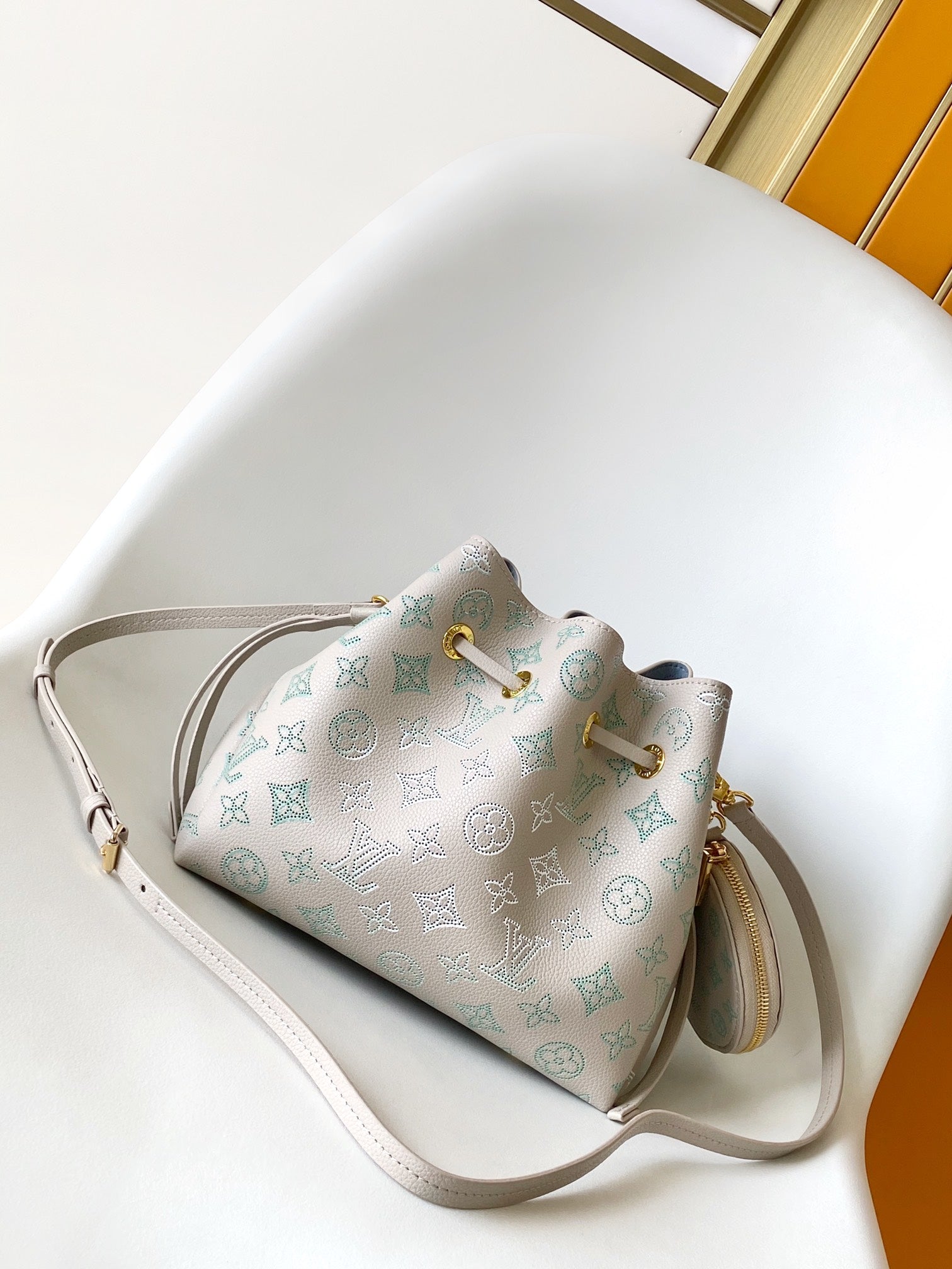 Louis Vuitton Pastel Pink Monogram Bucket Bag with Gold Chain and Coin Purse