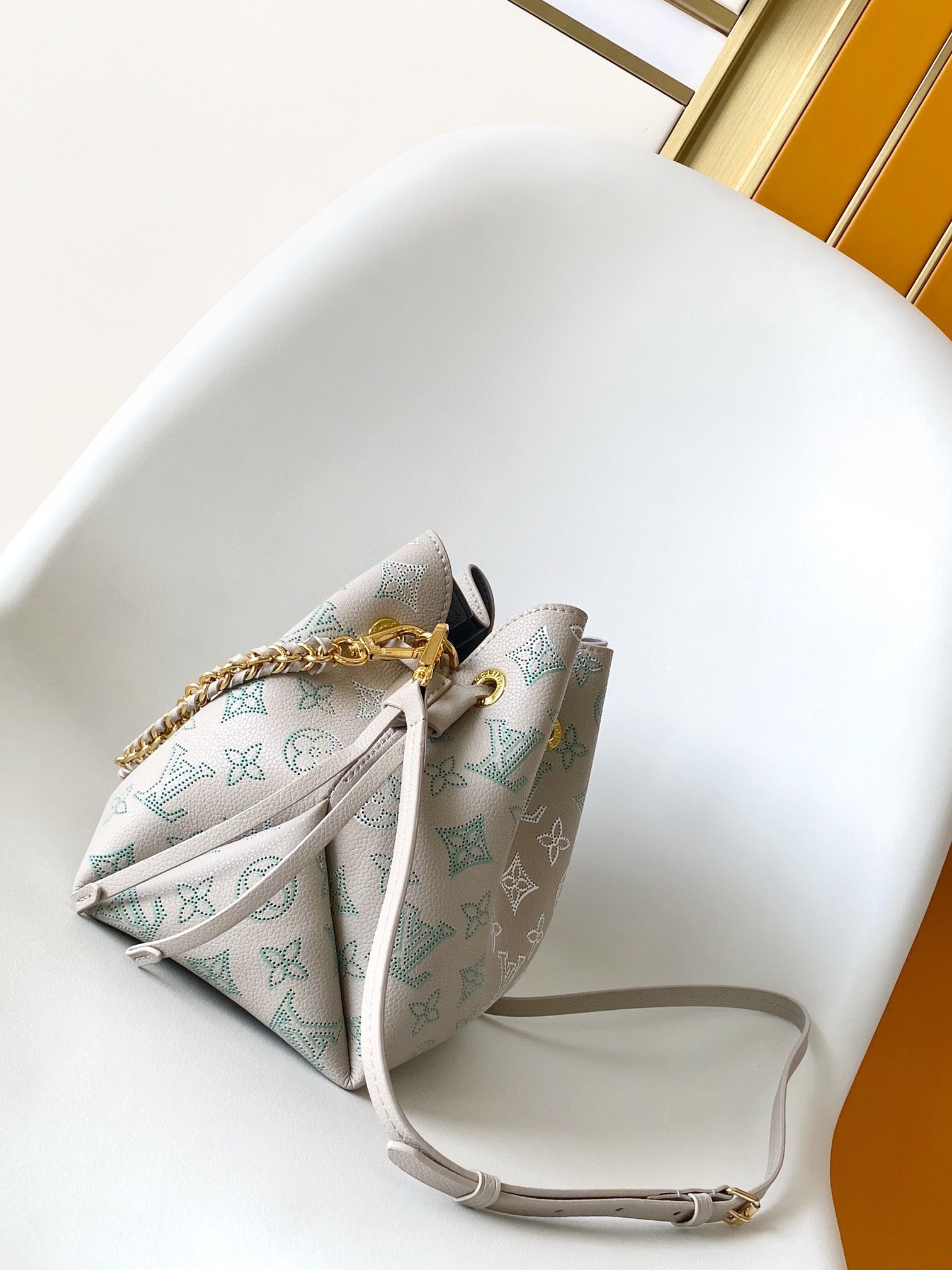 Louis Vuitton Pastel Pink Monogram Bucket Bag with Gold Chain and Coin Purse