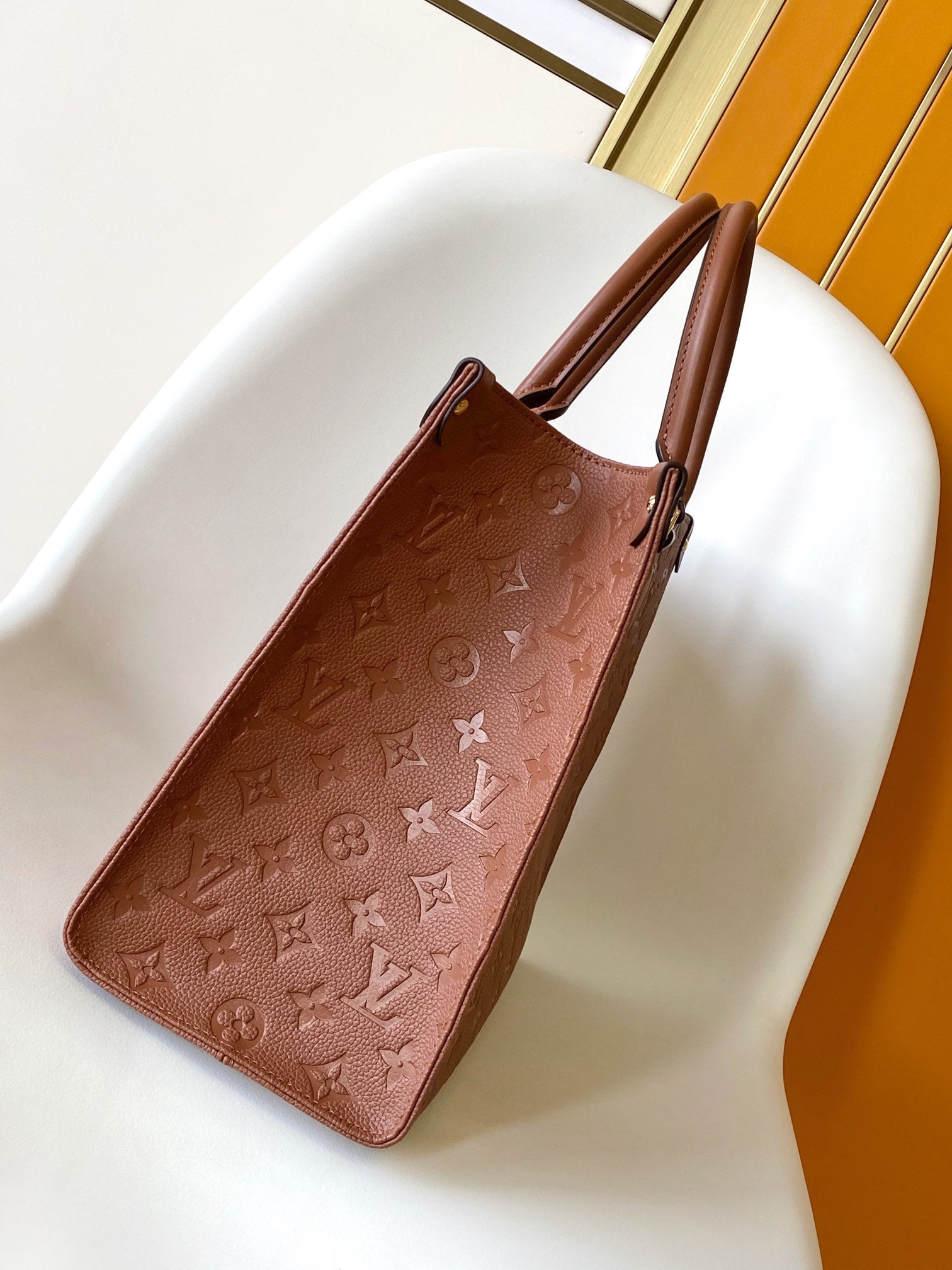 Louis Vuitton OnTheGo MM Monogram Empreinte Leather Tote Bag - Cognac Brown